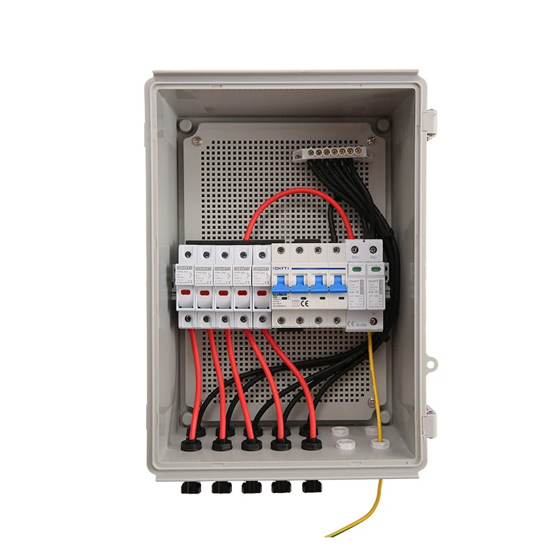 PV Combiner Box 5-in1-out 600V DC IP65 Waterproof SPD MCB Fuse Lightning Protect