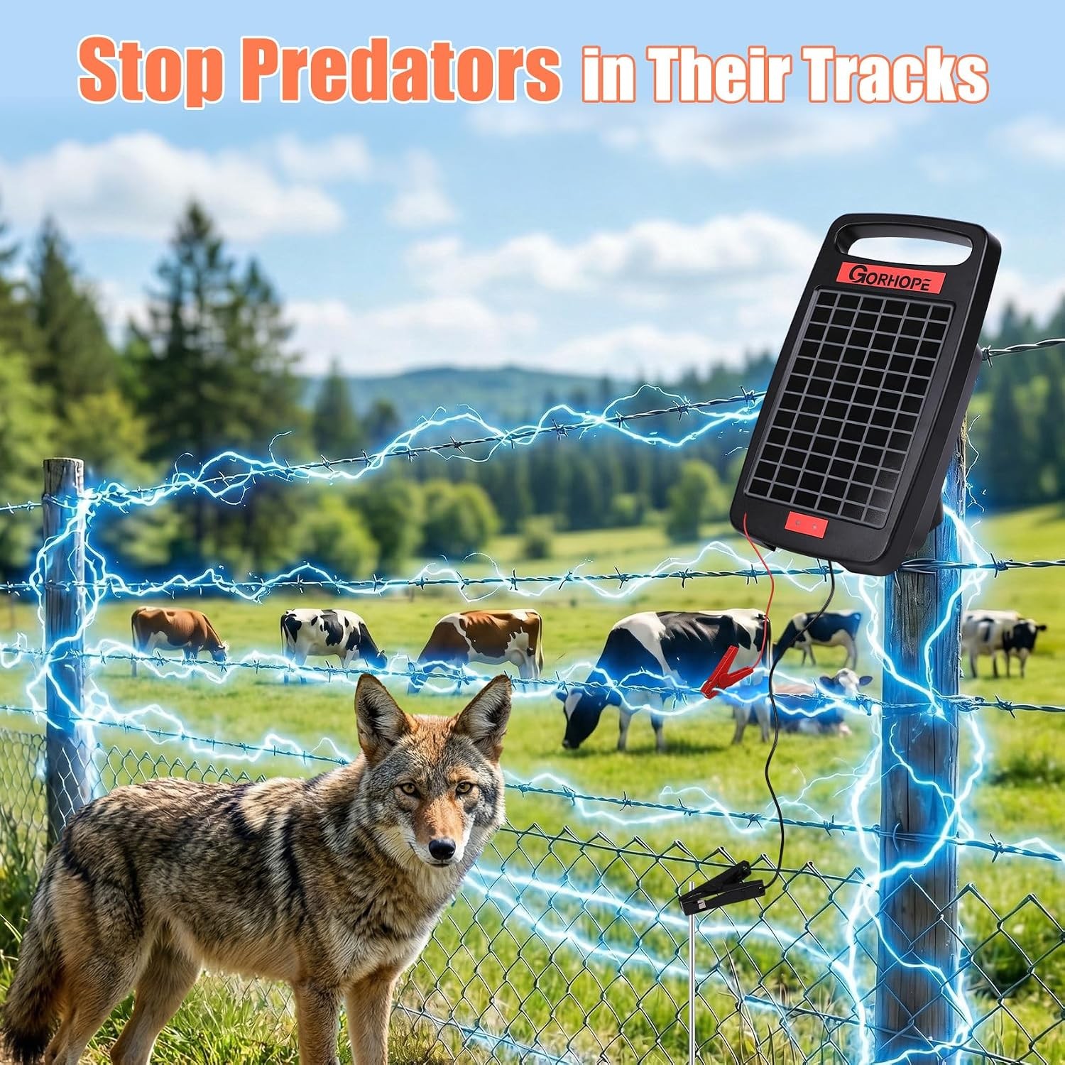 10 Miles Solar Electric Fence Charger with Short Circuit Alarm,0.18J Solar Power