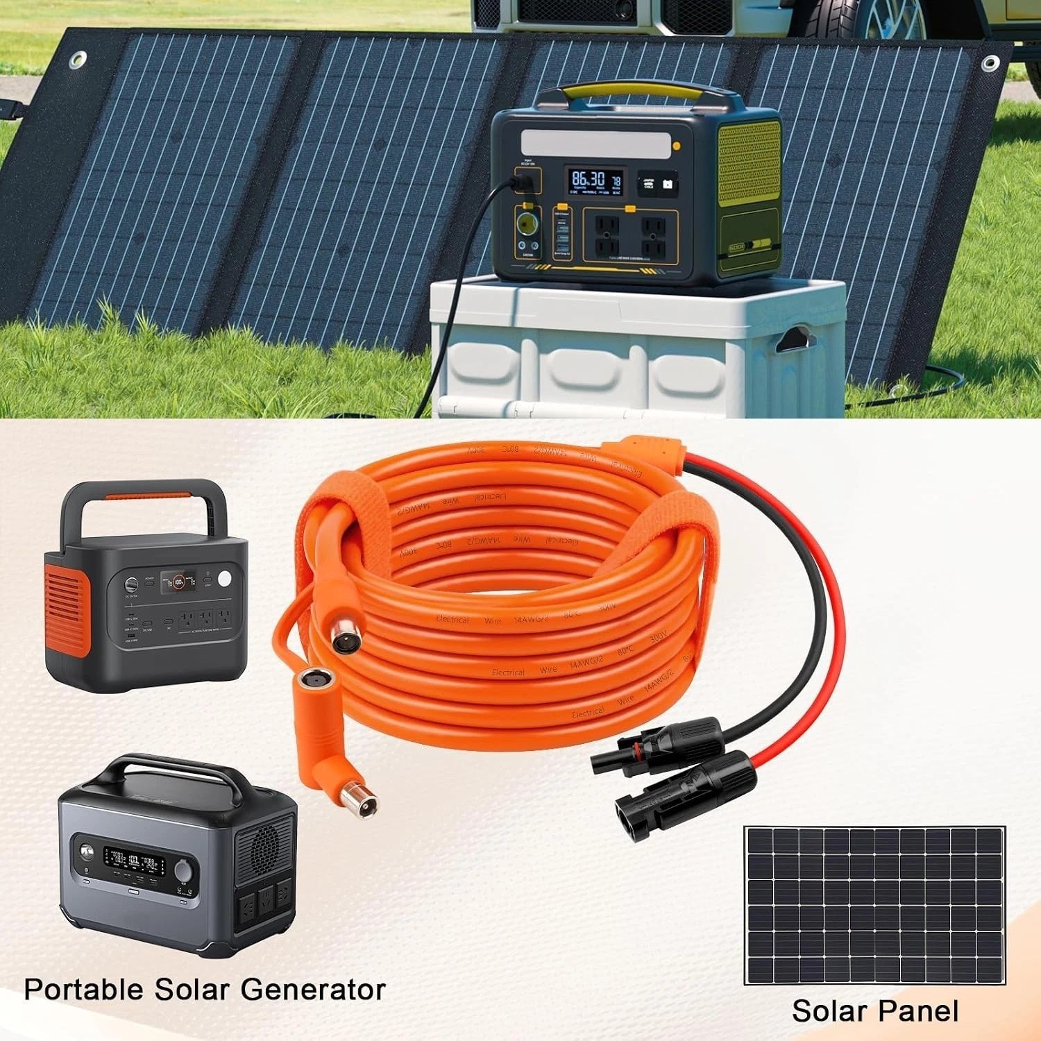 Solar to DC 8mm Charge Extension Cable 25FT,12AWG+14AWG Solar Cable with Sola…