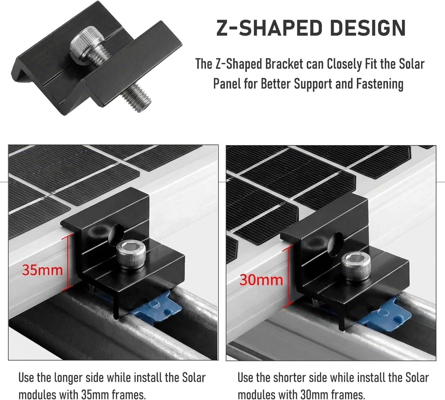 12-Pack Black Aluminum 30mm/35mm Solar Panel End Clamps for Standard Unistrut…