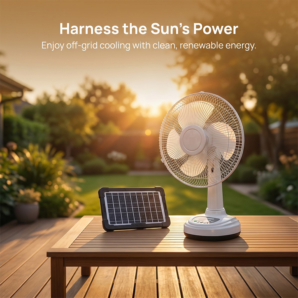12″ Desktop Solar Fan Portable Rechargeable Camping Fan w/ Emergency Light Kit