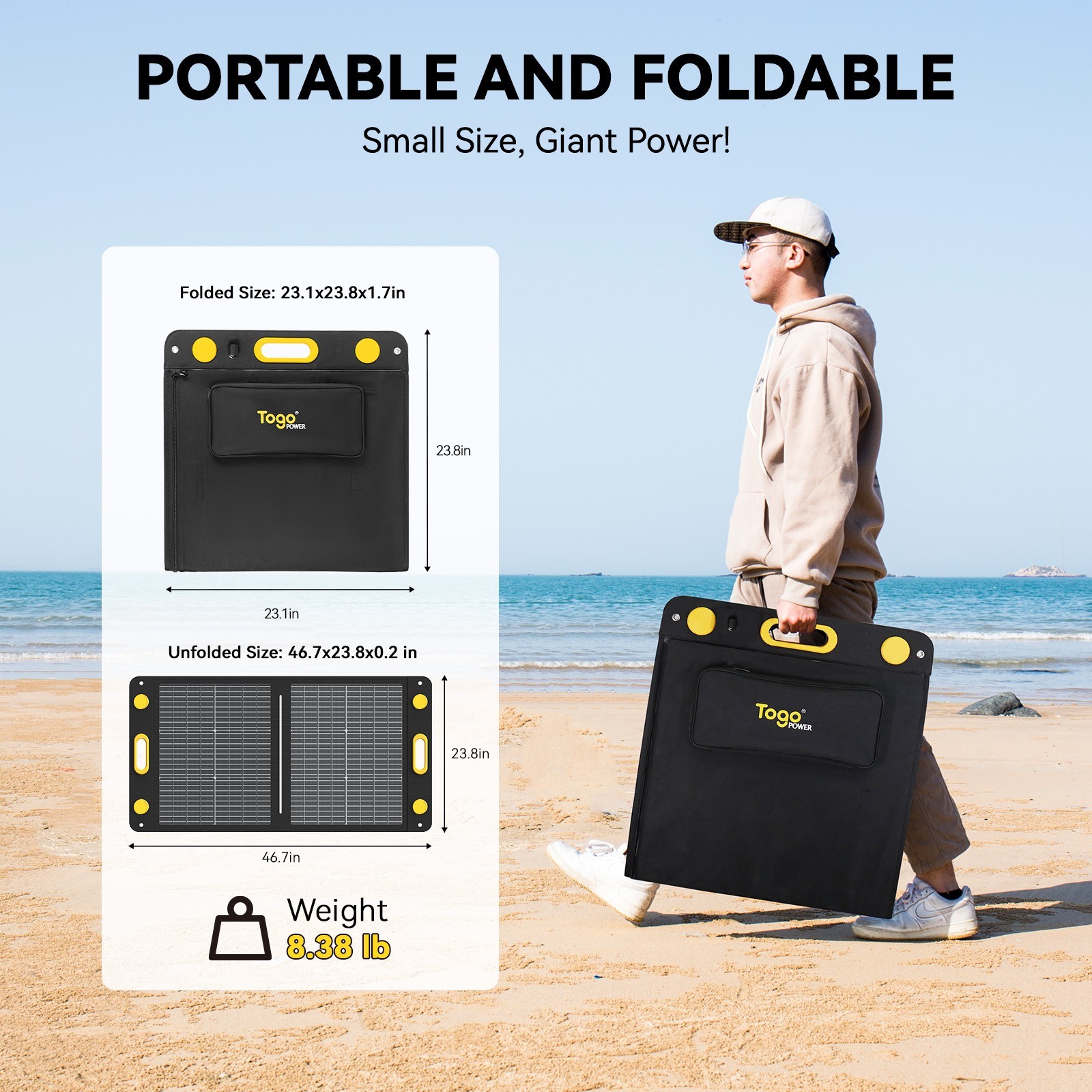 100W Bifacial Portable Solar Panel, Bend Resistant Foldable Solar Panel 100Watt