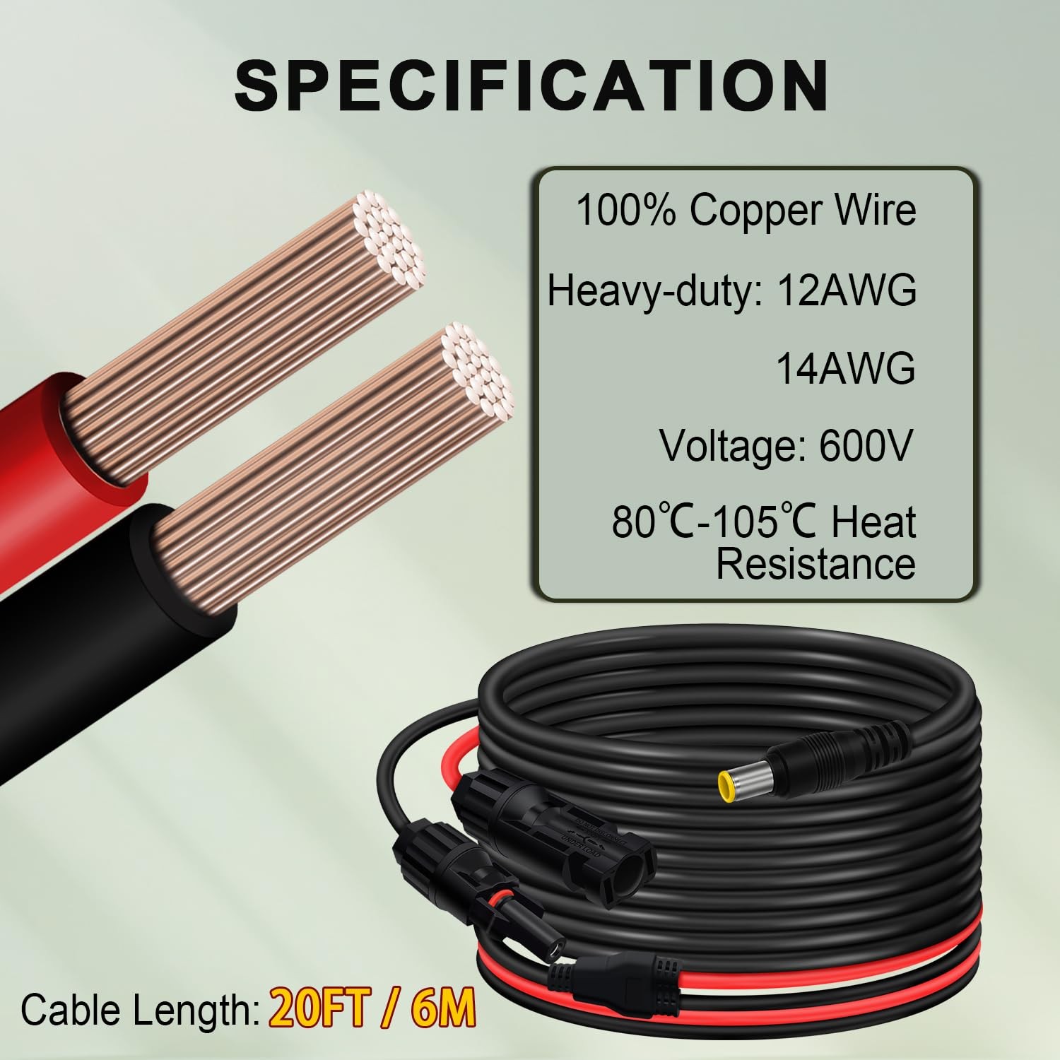 20FT/6M Solar Panel Adapter Cable for Jackery 1000 v2, Solar Connector to DC7…