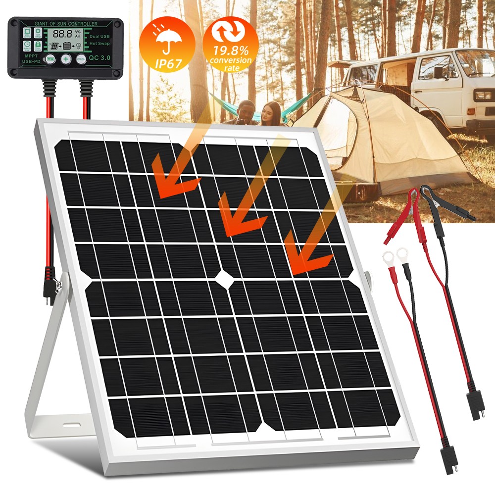 40W Solar Panel 12V Trickle Charger Battery Charger Kit Maintainer Boat Car RV