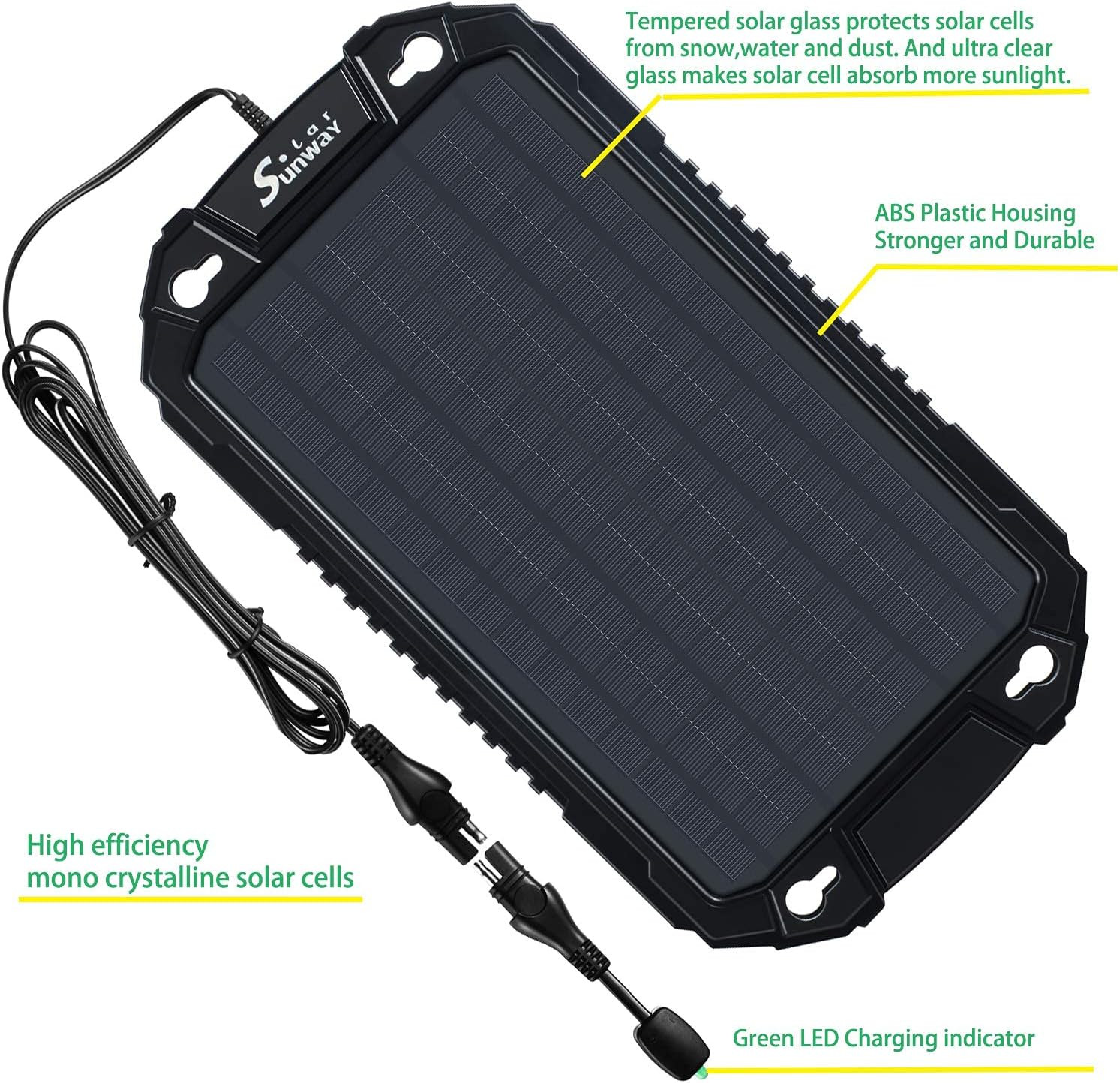 Car Battery Trickle Charger & Maintainer 12Volt 8W Solar Panel Power Charger Kit