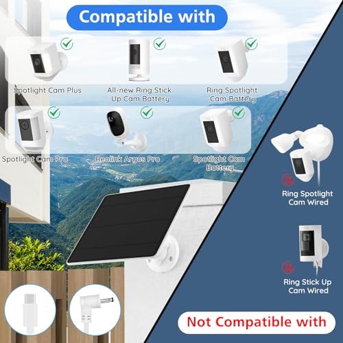 Solar Panel for Ring Camera, Solar Panel Charger Compatible with Ring Stick Up