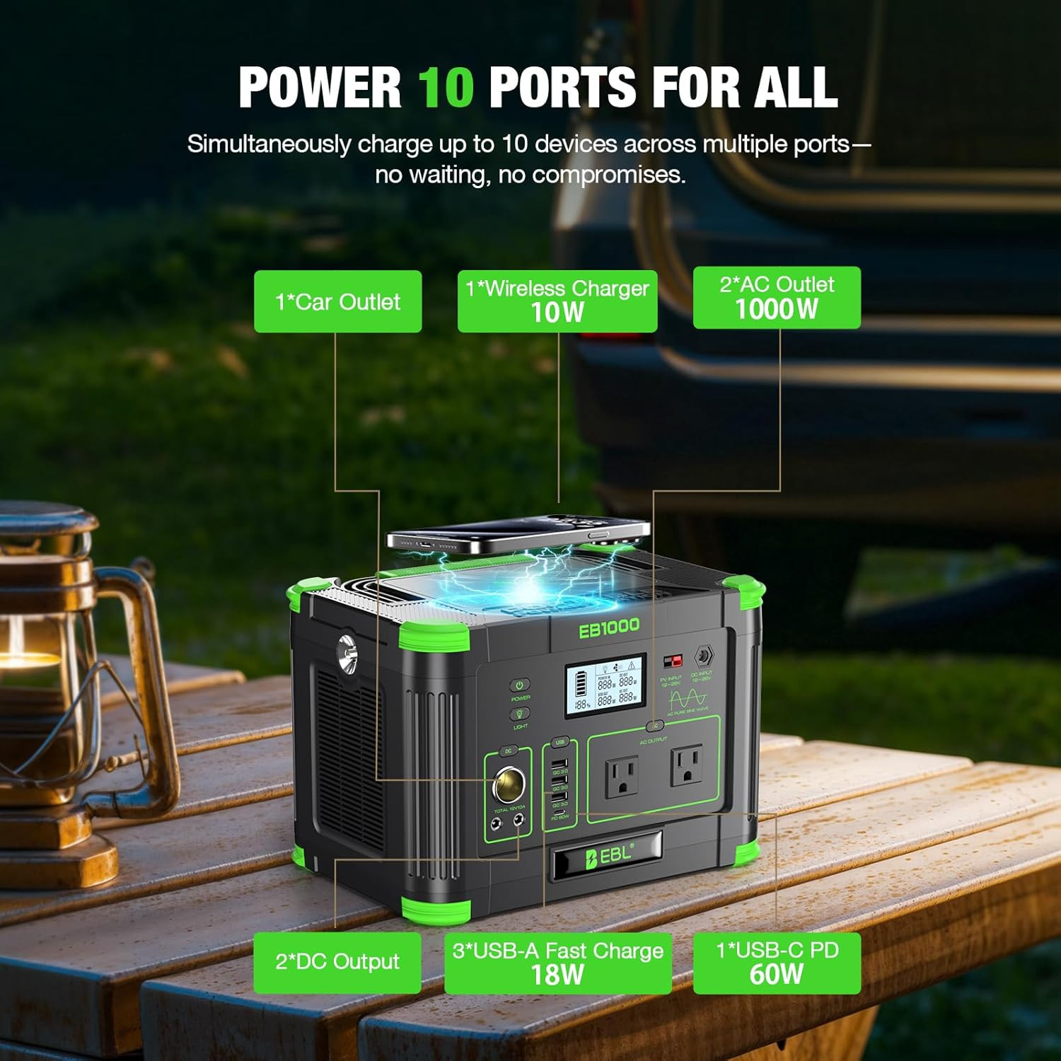 Portable Power Station 1000W Solar Generator 999Wh Fast Charging Backup Battery
