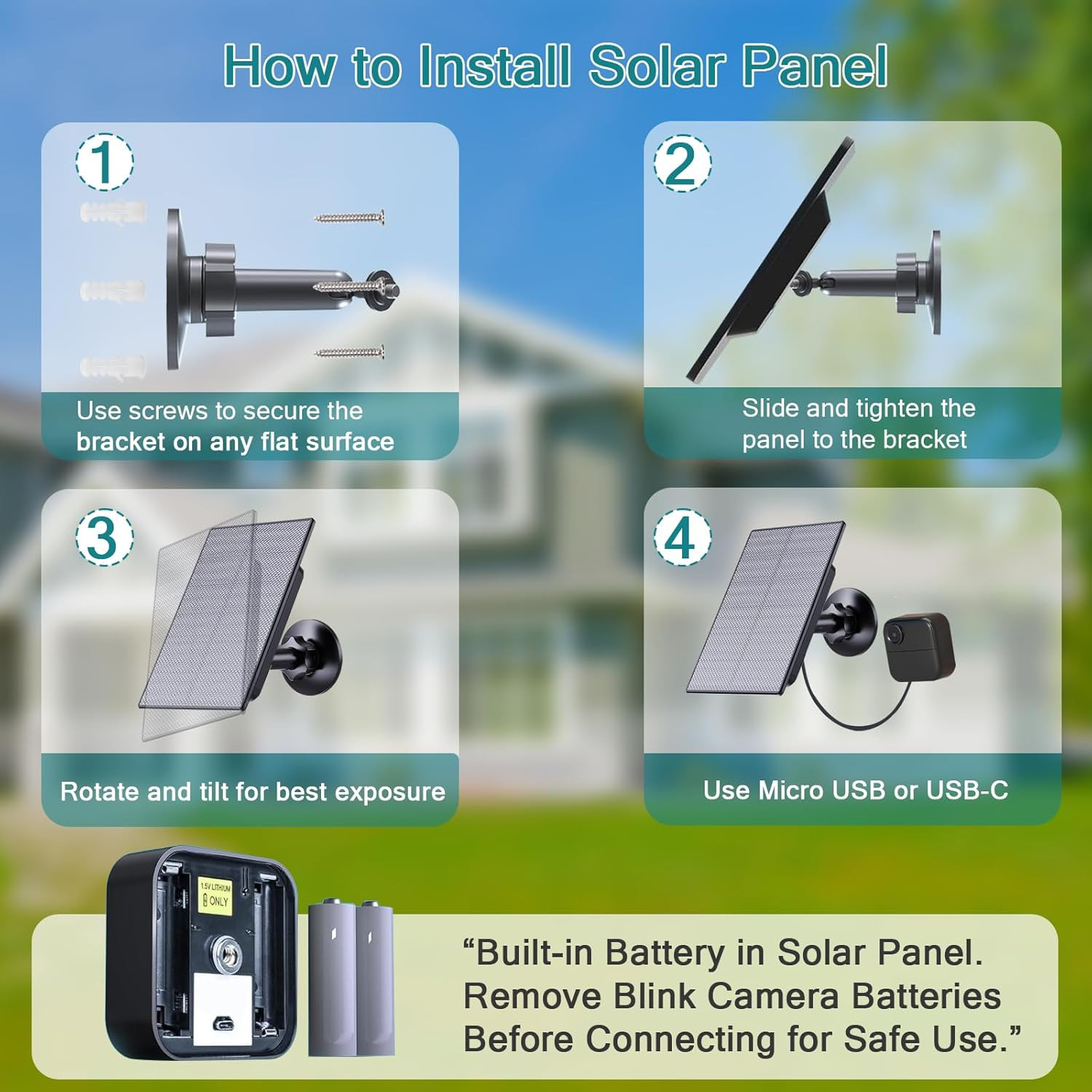3W Solar Charger for Blink Outdoor Cameras with Adjustable Mount and Waterproof