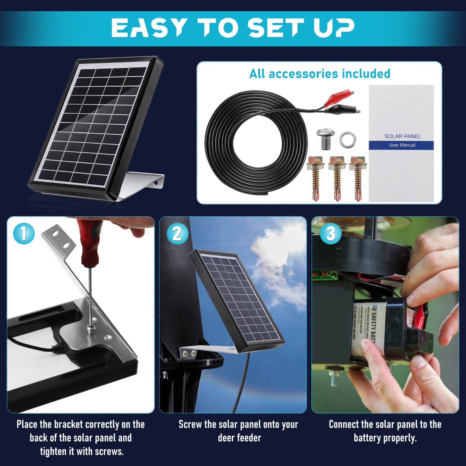 6V 3.5W Solar Panel Charger for Deer Feeder, Waterproof Outdoor Battery Charger,