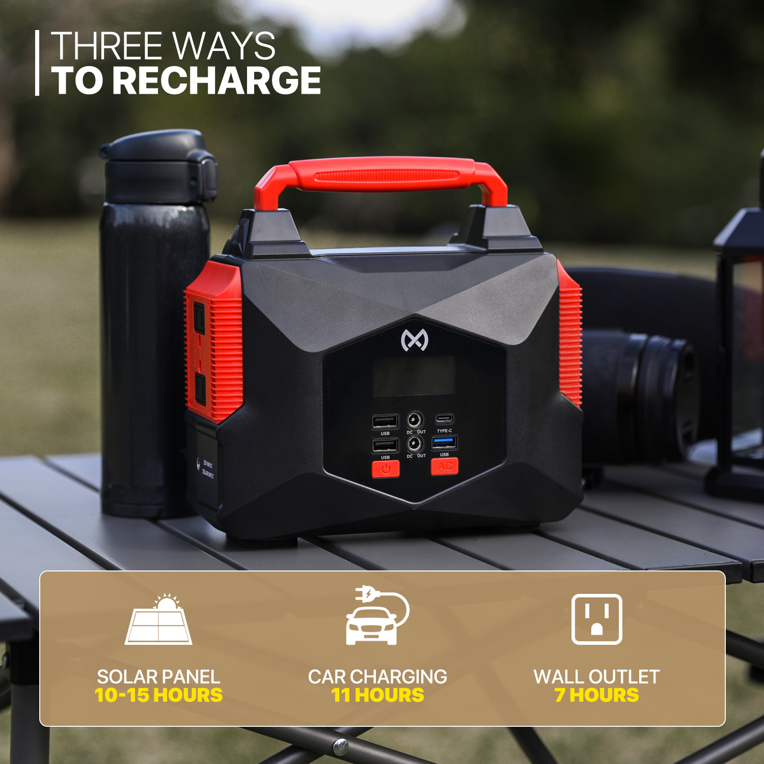 [PORTABLE POWER STATION+FOLDABLE SOLAR PANEL]Camping Solar Generator w/LED Light