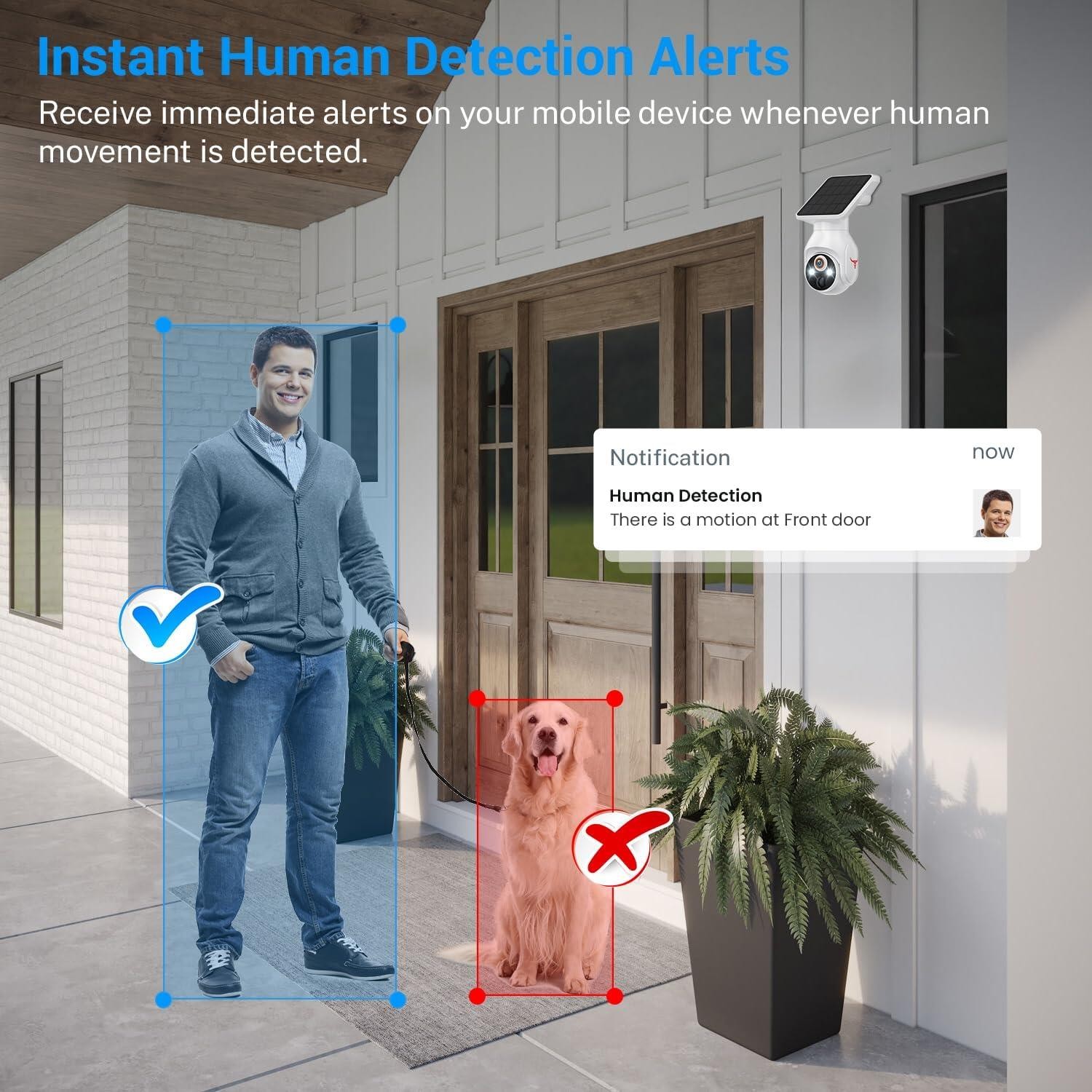 1080P Security Camera Wireless with Solar Panel, Smart AI Human Detection, 2-Way