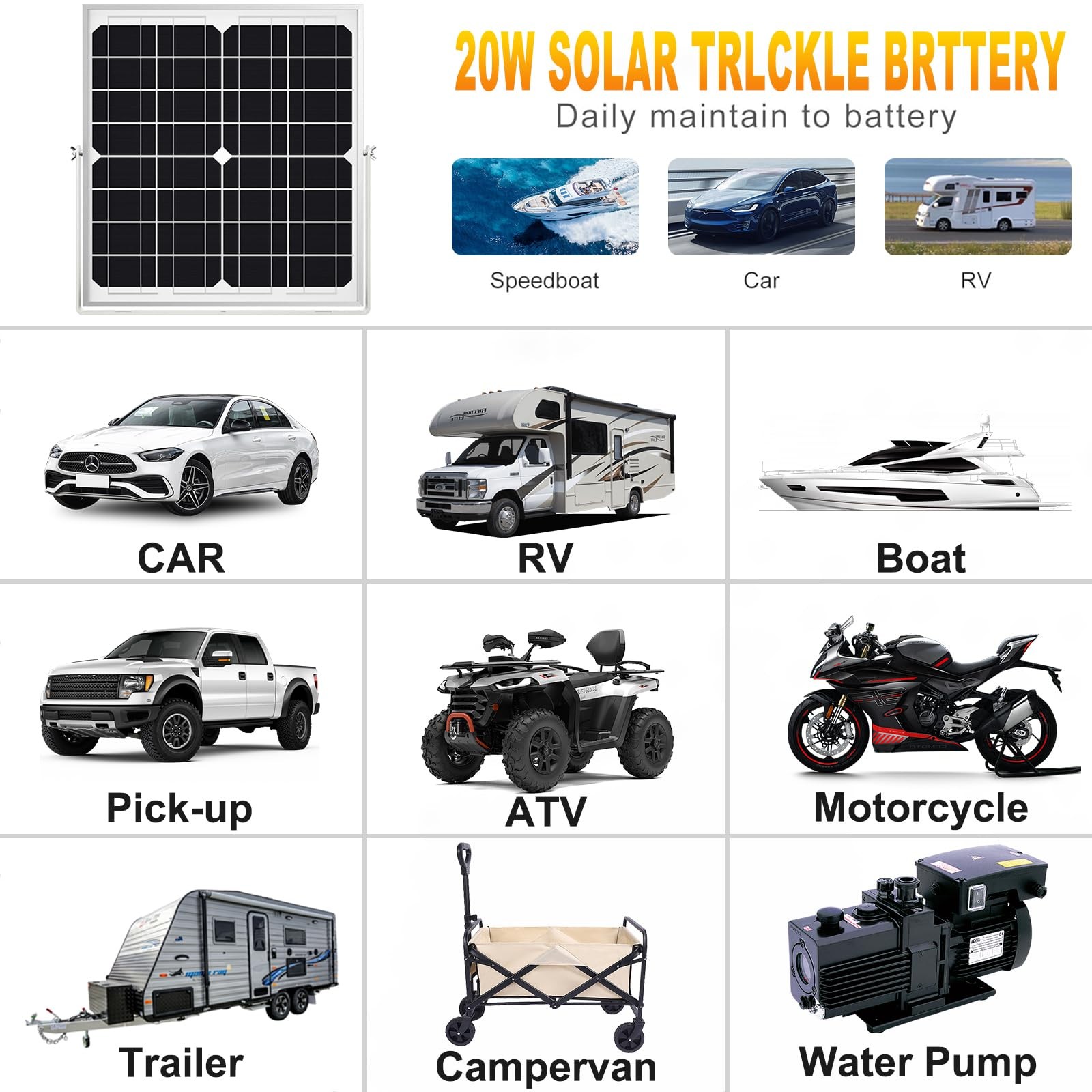 Solar Panel Kit 20W 12V, Waterproof Solar Battery Trickle Charger Maintainer …