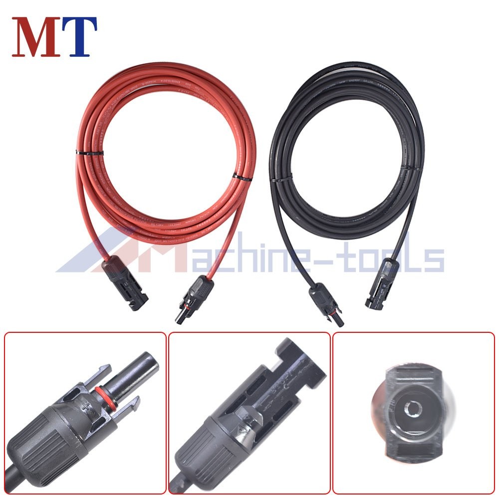 1 Pair 10 FT Black + Red 12 AWG Solar Panel Extension Cable Wire Connector
