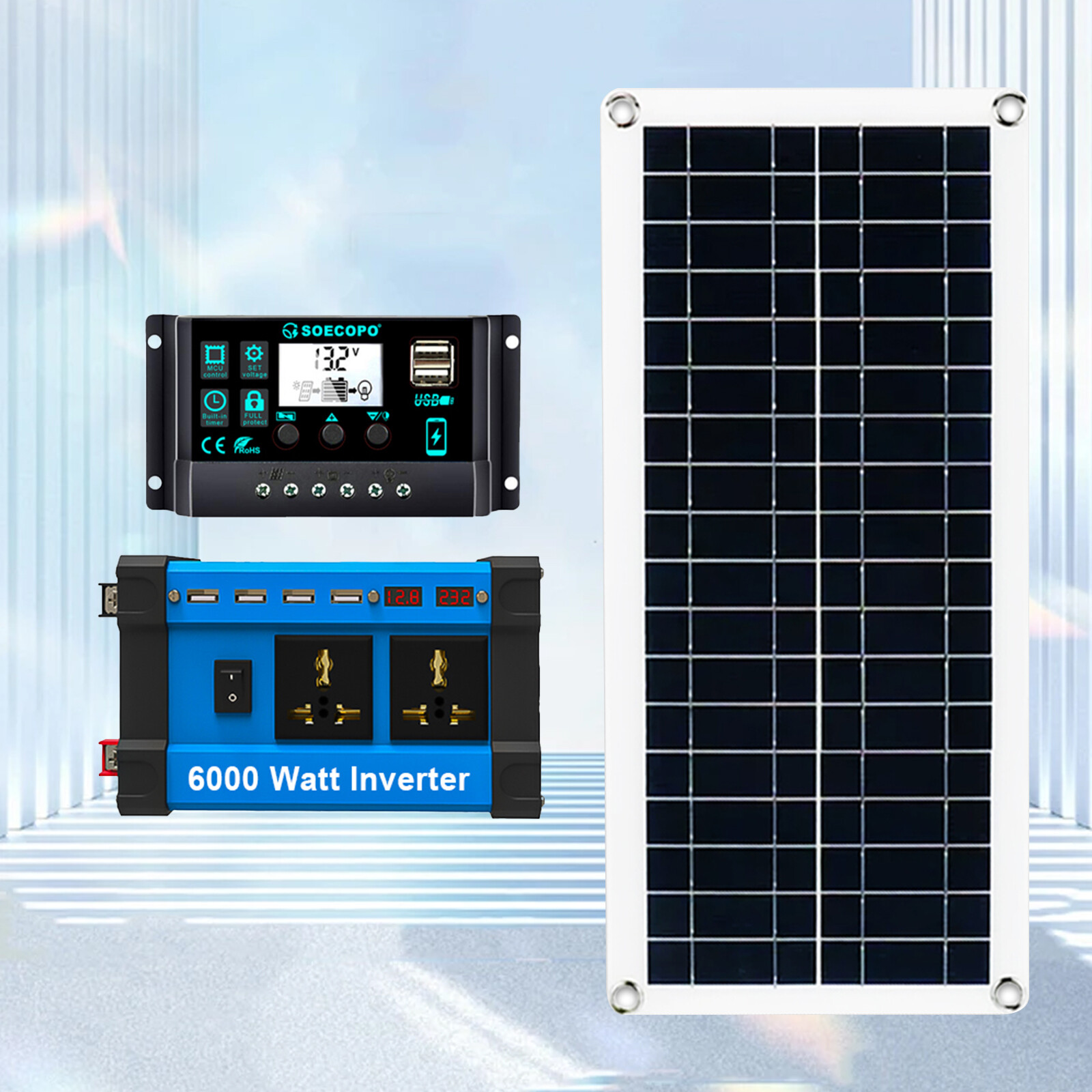 6000W Complete Solar Panel Kit Solar Power Generator 100A Home 220V/110V Syste