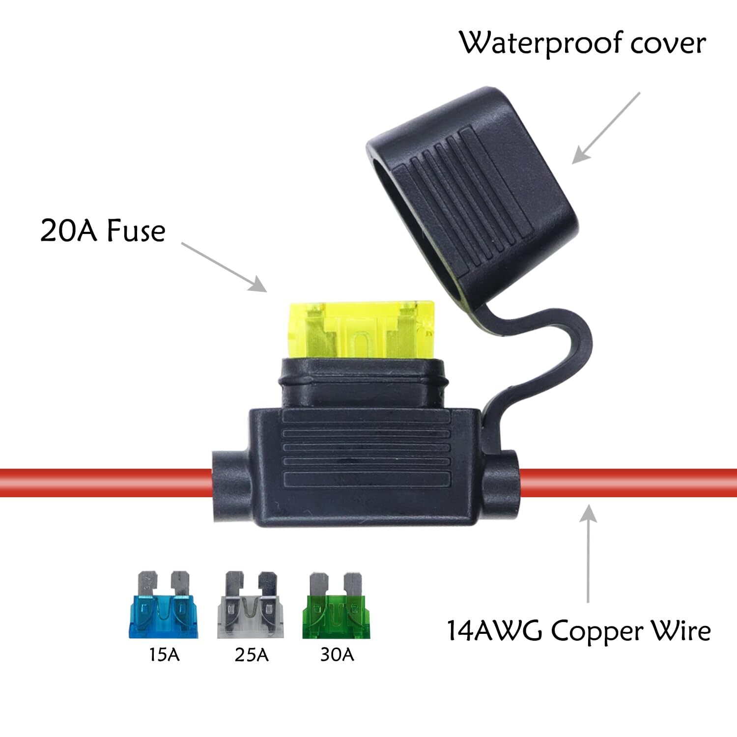 1.5M 14AWG Battery Alligator Clip to Solar Connector Extension Cable Fuse