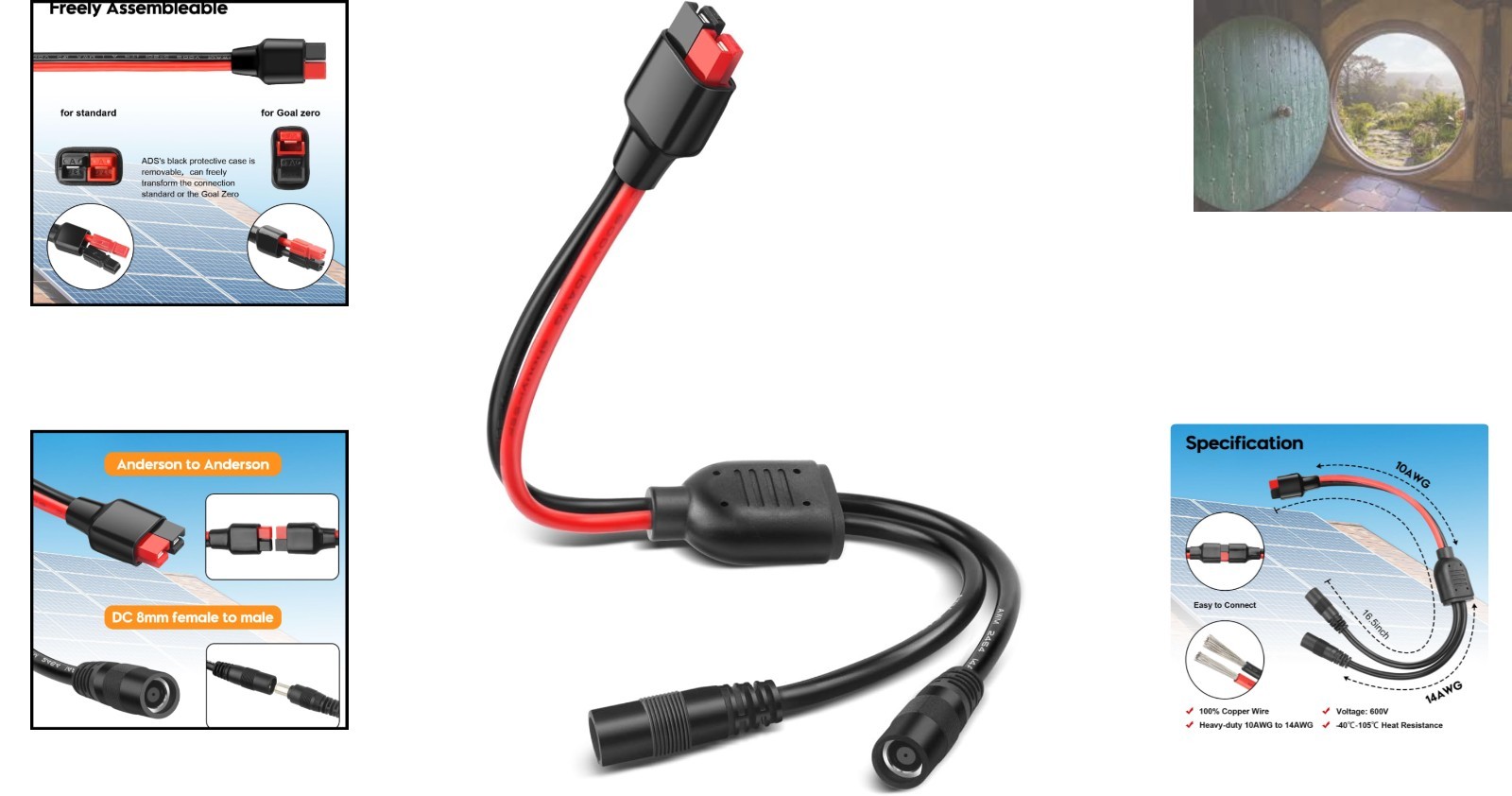 Durable Heat-Resistant DC 8mm Splitter for Solar Panel Systems – 16.5 inch