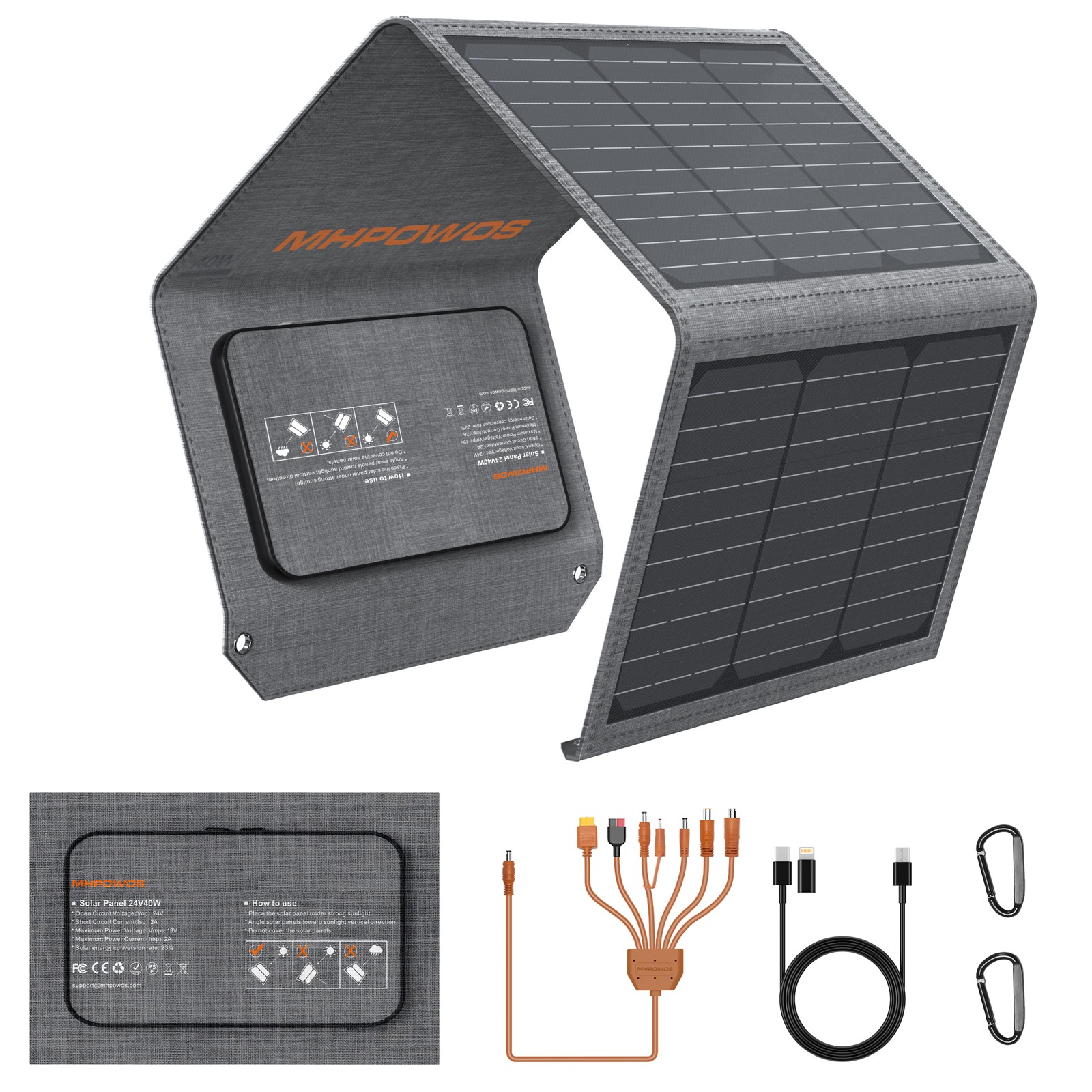 40W Foldable Solar Panel Portable Solar Charger USB Port Solar Cable Adapter Kit