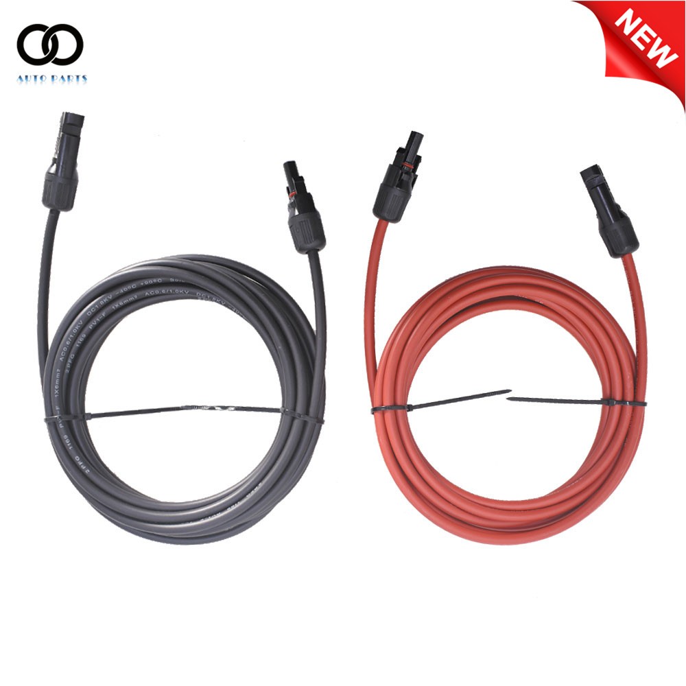 1 Pair 10 AWG 15 FT Black + Red Solar Panel Extension Cable Wire Connector