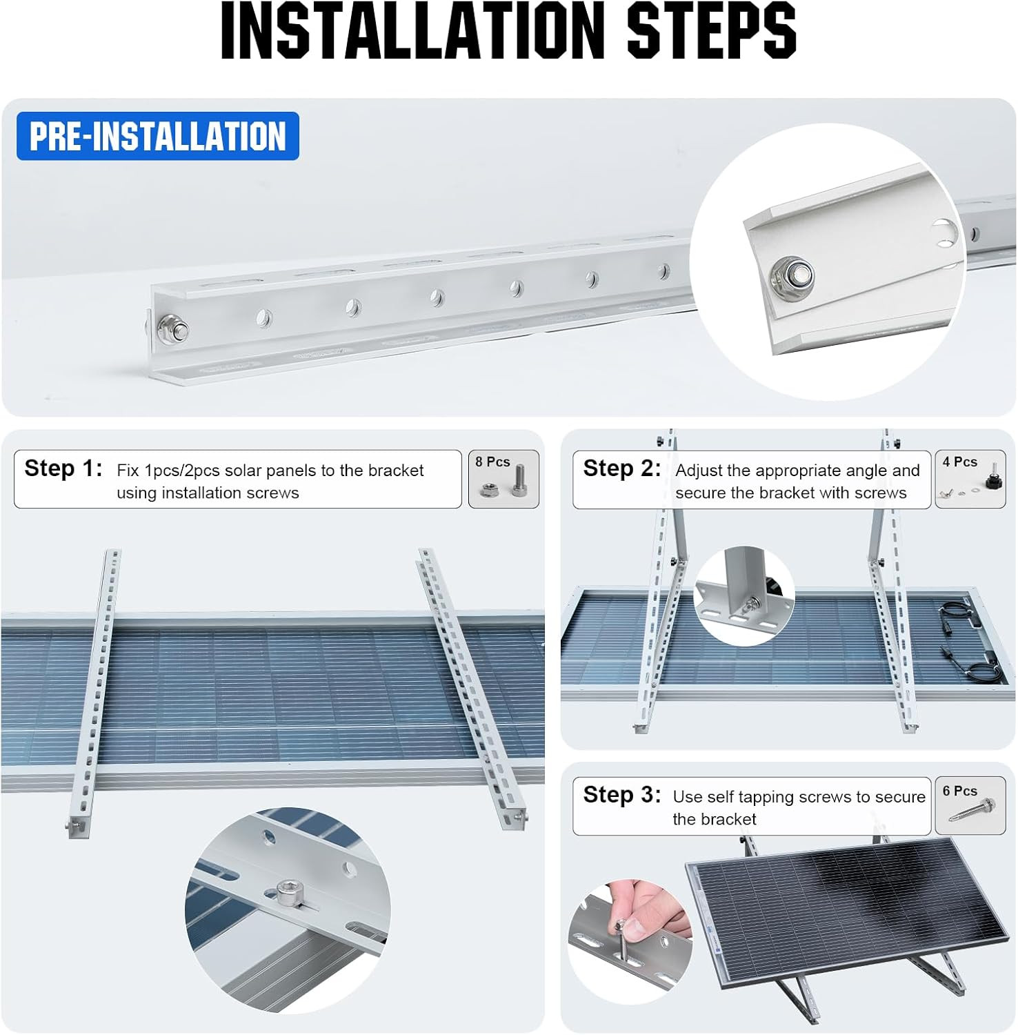 2 Sets 45Inch Solar Panel Mount Brackets Adjustable Tilt Mount Brackets, Suitabl