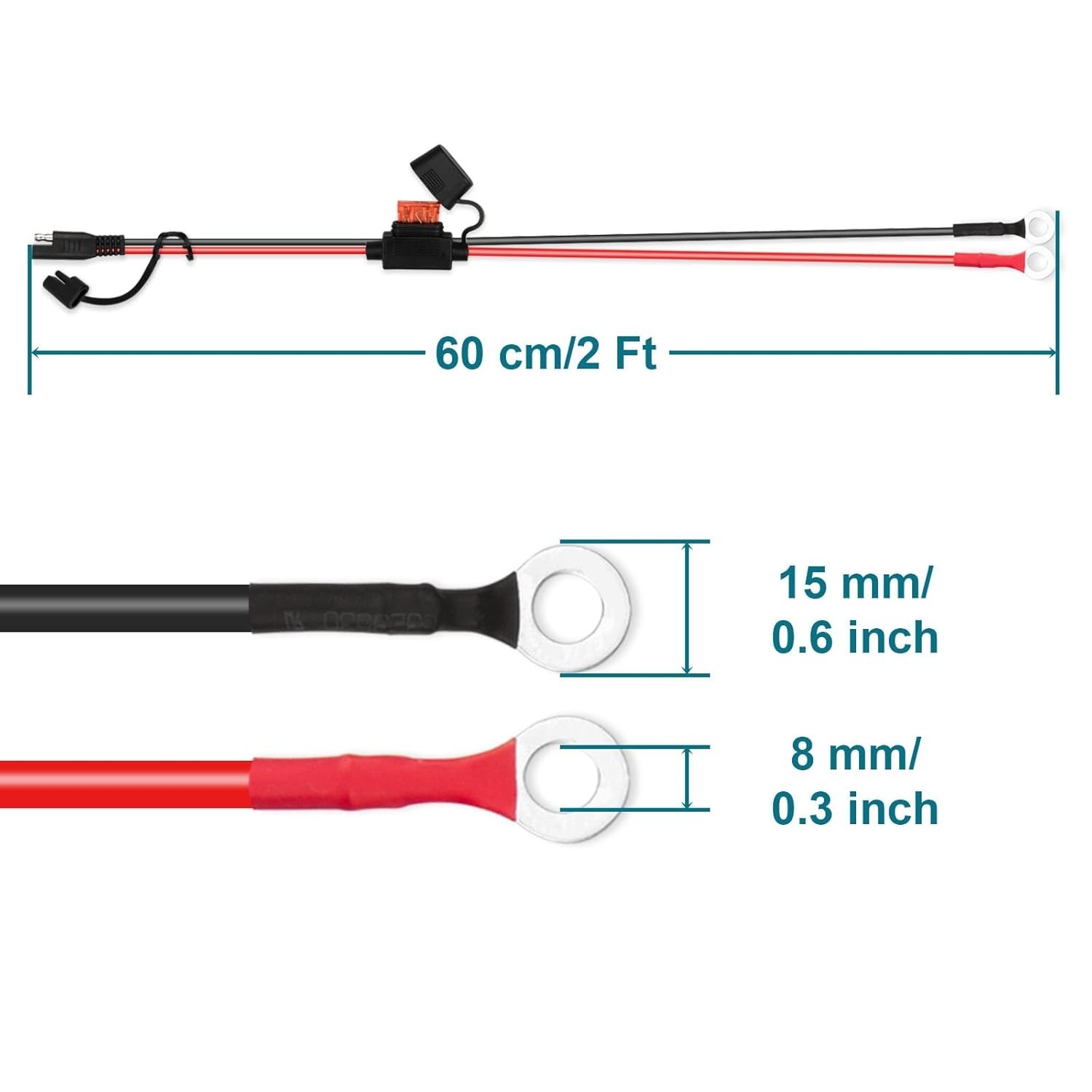 Reliable 2FT 16AWG SAE Battery Connector Cable for RV & Motorcycle Applications