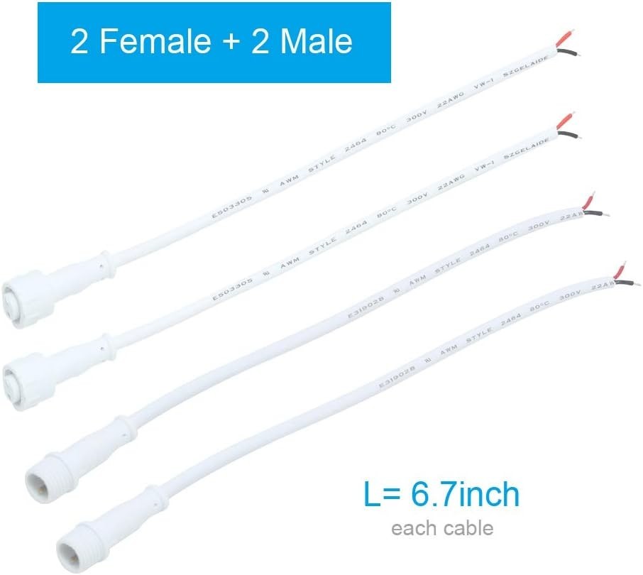 Durable 6.7-Inch Waterproof 2 Pin Male-Female Connector Cable for DIY Projects