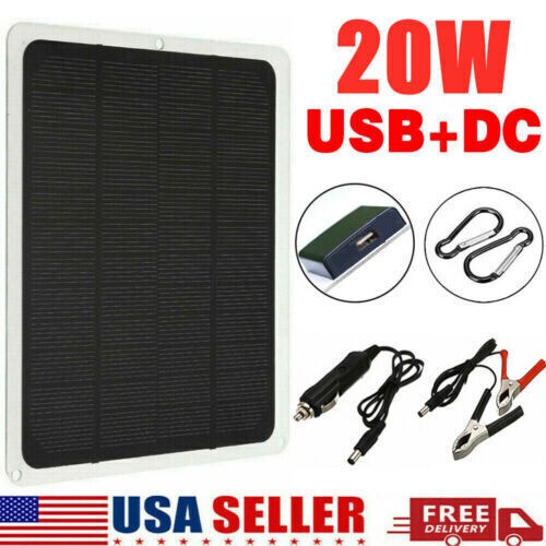 12V Solar Battery Charger – 20W Waterproof Solar Panel Kit 10A Trickle Charger