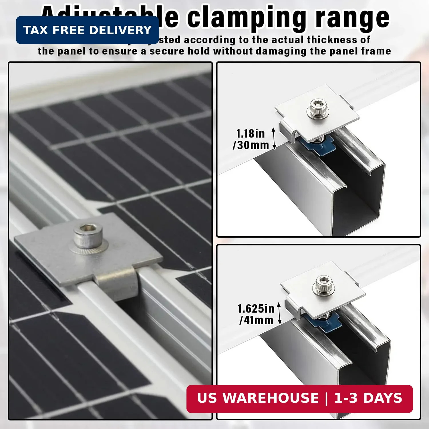 Silkfly 10 Pcs Solar Panel Mid Clamps for 1-5/8 Inch Steel Strut Channel, Solar