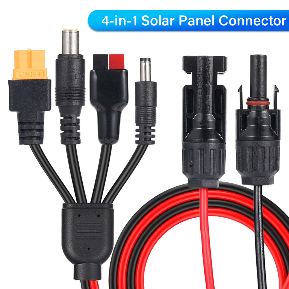 Solar Panel Extension Cable 4 In 1 DC5521 7909 XT60 Female Connector PV Wire 3ft