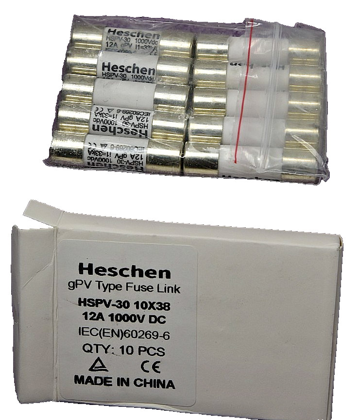 QTY 10 – Heschen Solar DC1000V 12 AMP PV Fuses, Gpv Type Fuse Link, HSPV-30,