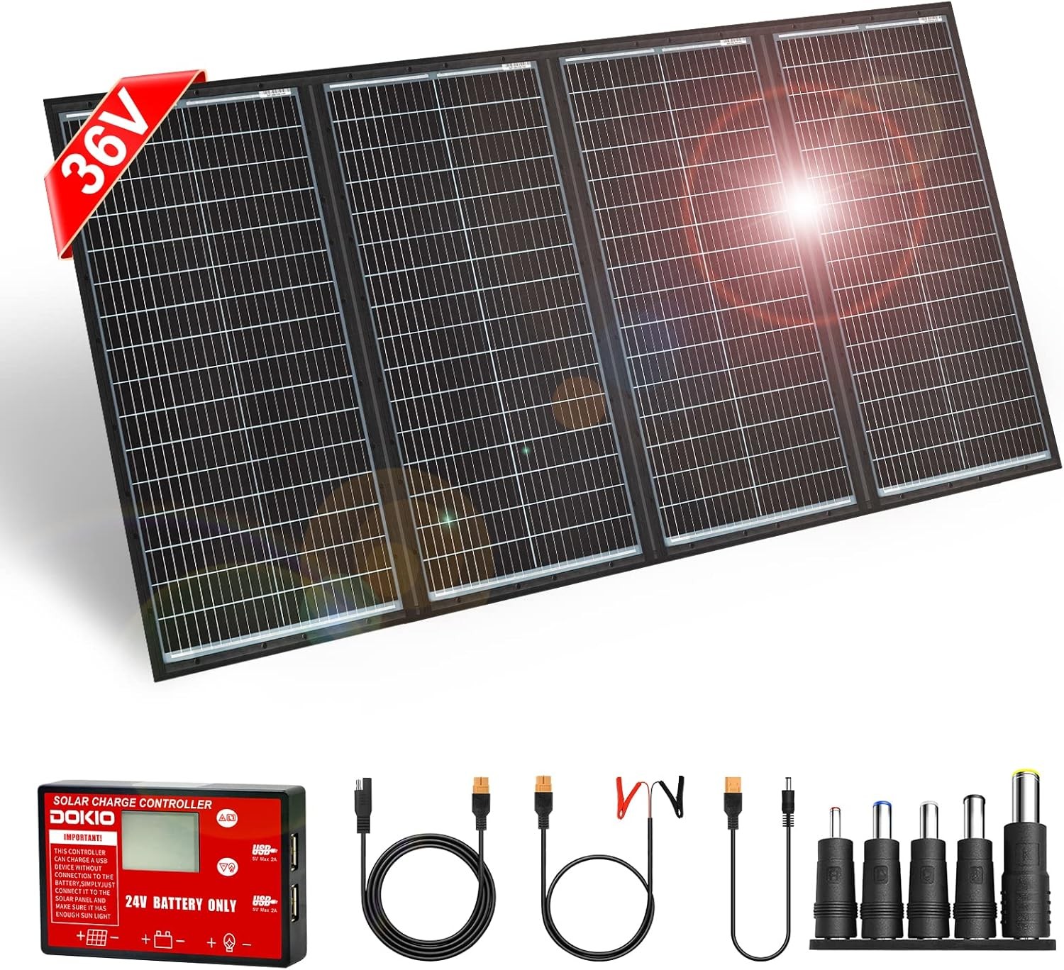 200W 36V Portable Foldable Solar Panel Kit Compact 19×26.4in Design 9.7lb W/