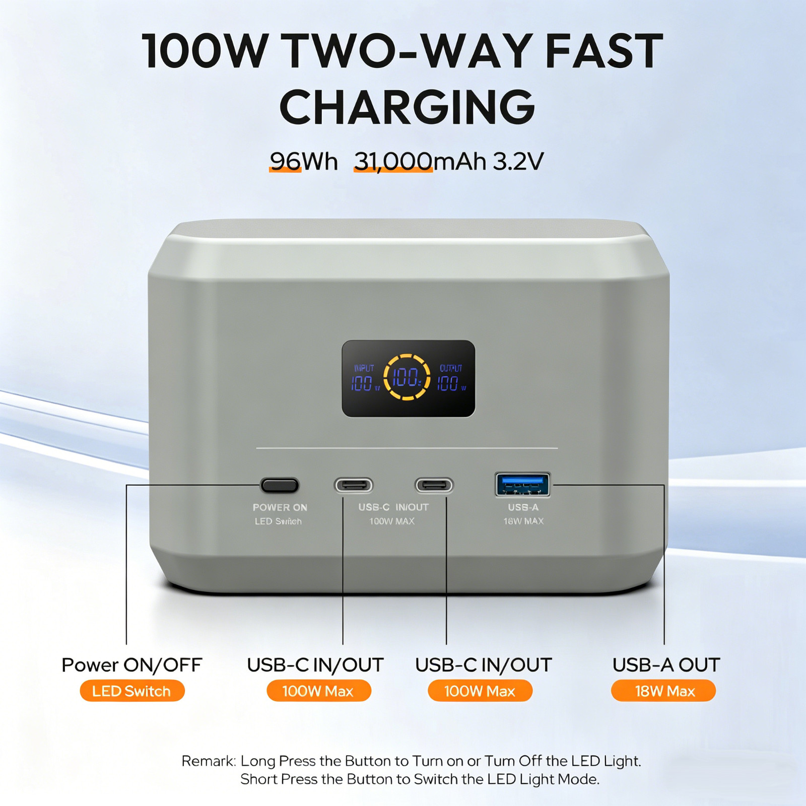 Portable Power Station 100W 96Wh LiFePO4 Battery Fast Charging Solar Generator