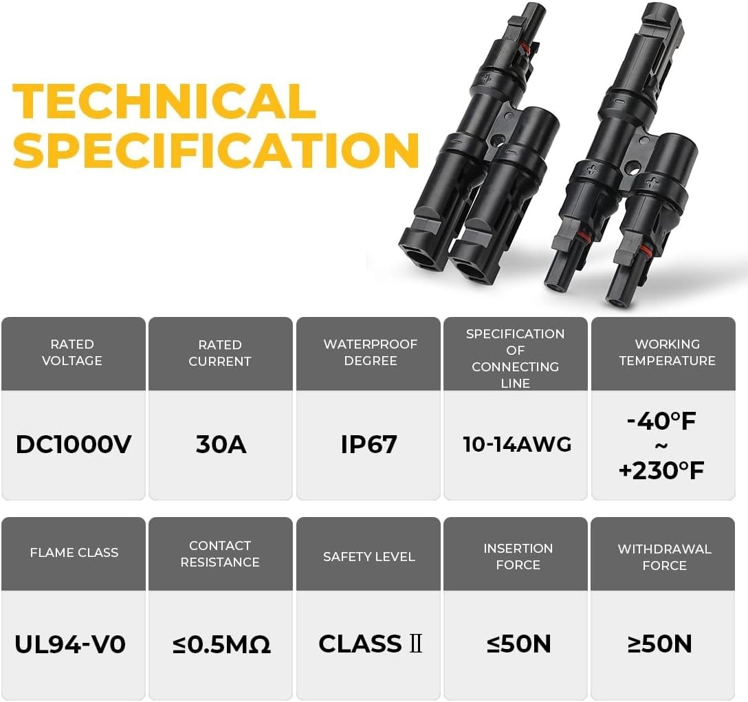 1 Pair Waterproof Solar Y Connectors – Compatible with 14AWG to 10AWG Cables