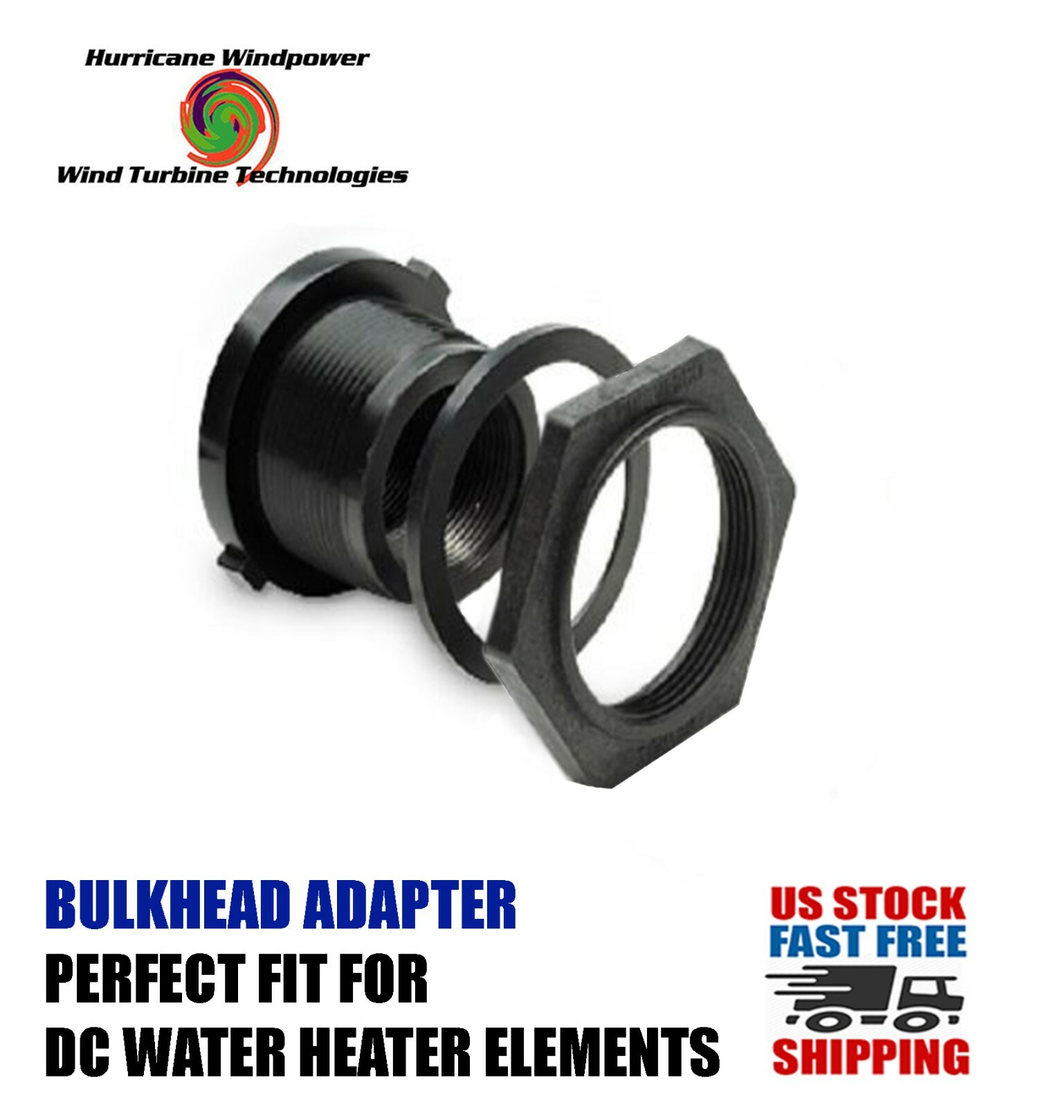 DC Water Heater Element 12 Volt 250 Watt w/Bulkhead Adapter Solar Water Heating