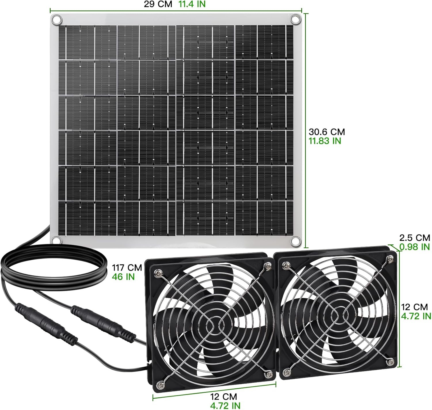 15W Solar Panel Fan with Dual IP67 Waterproof Fans for Ventilation Needs