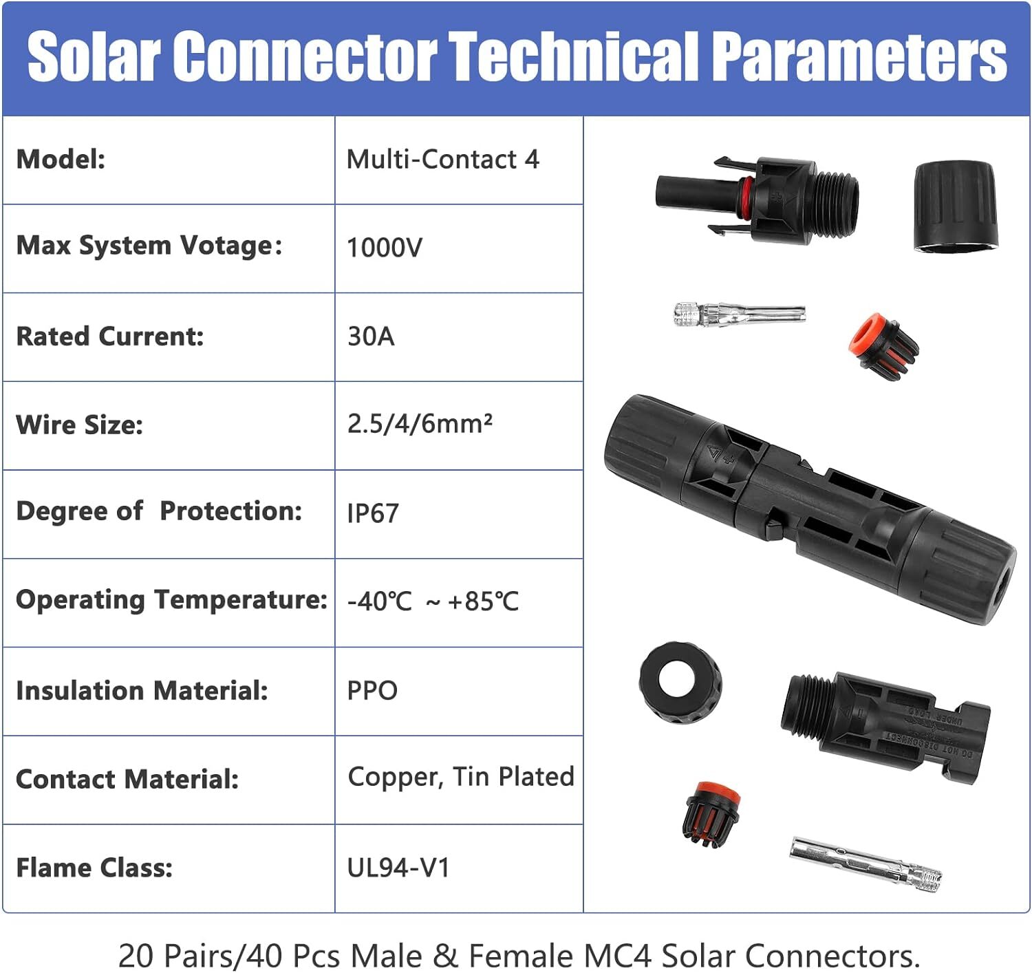 43Pcs Solar Crimper Tool Kit for Connecting Solar Panel Cable Wire Connector Kit