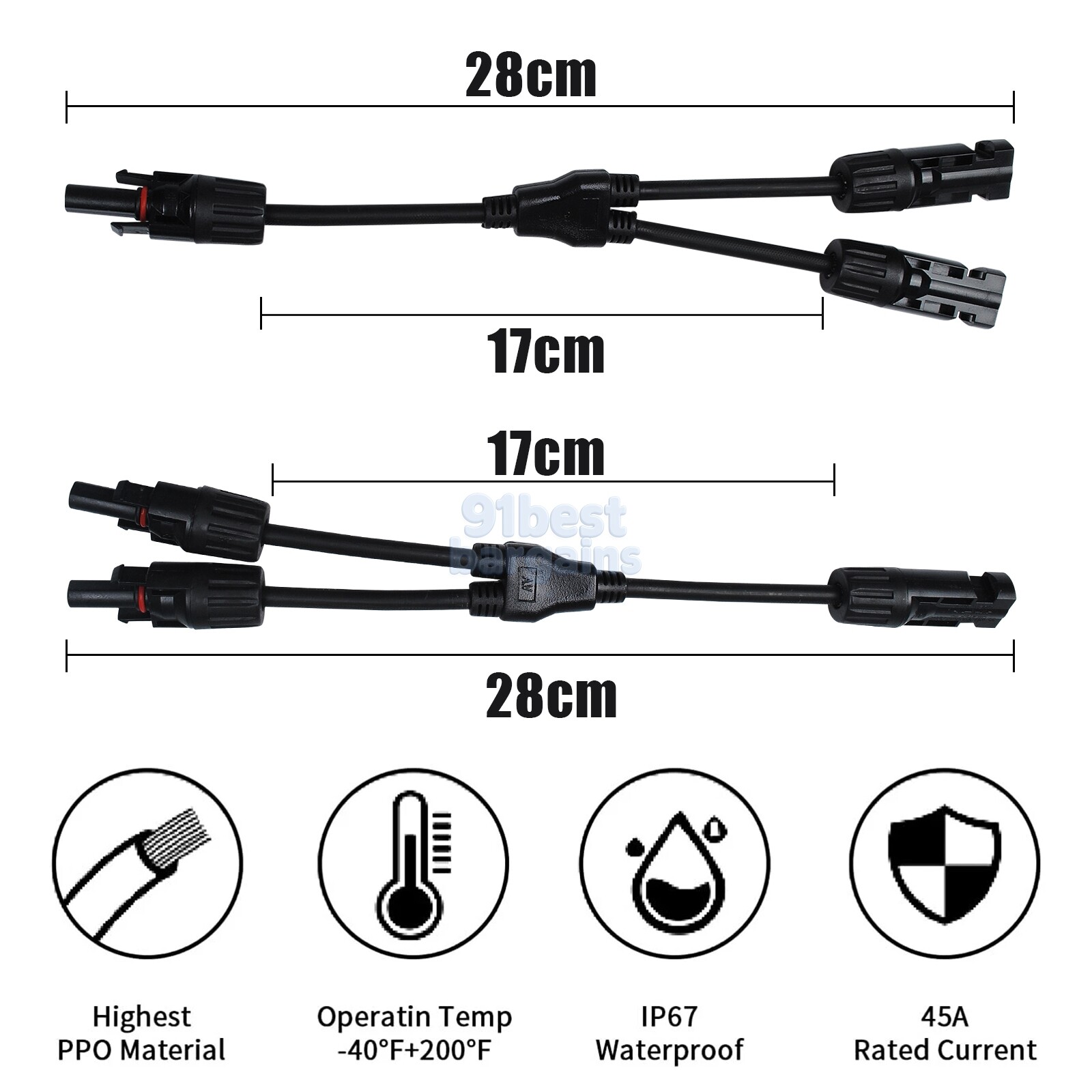 Solar Panel Y Branch Cable Connection Waterproof Adapter Connector Extension