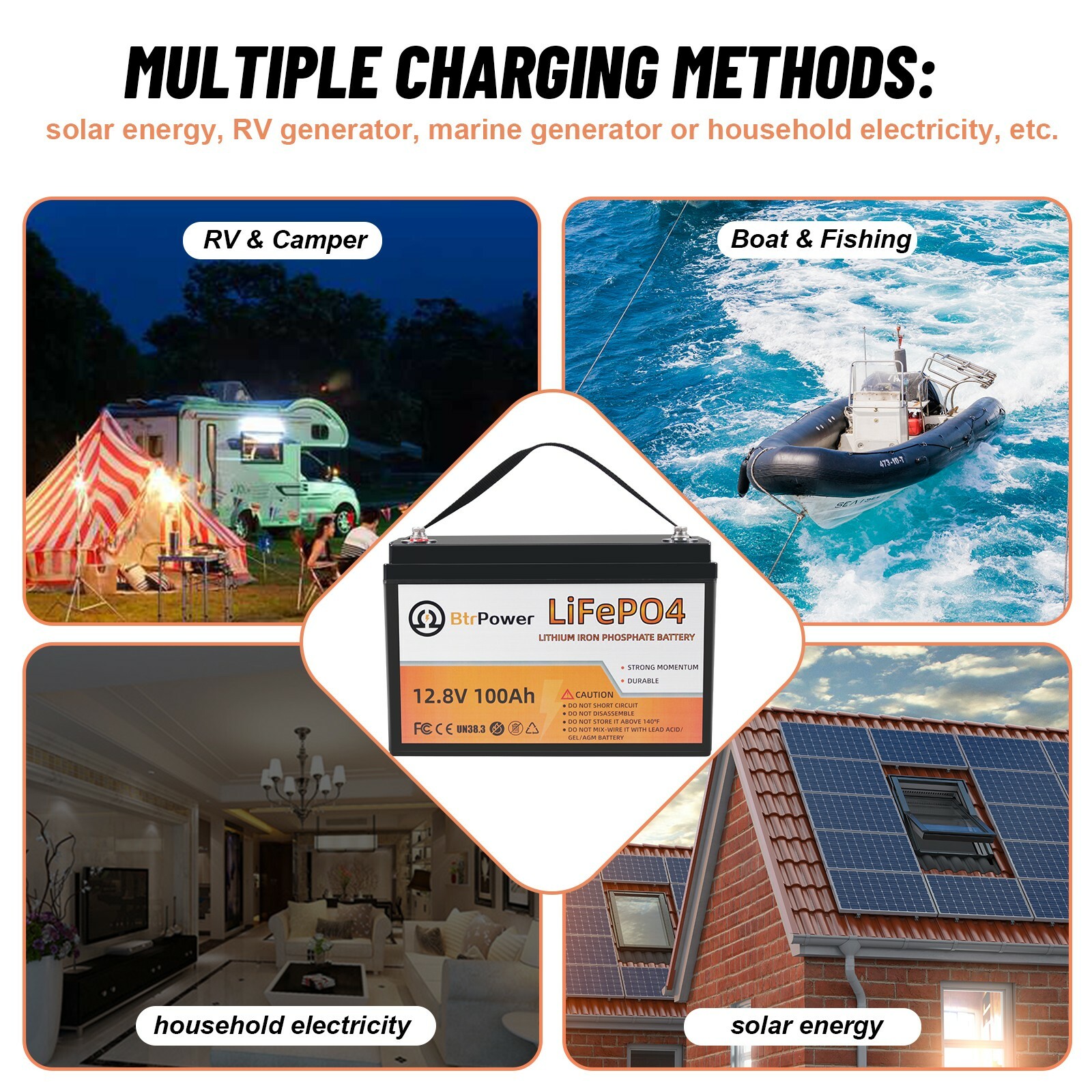 Solar Batteries 12V 100Ah lithium LiFePO4 battery for Deep Cycle System 100A BMS