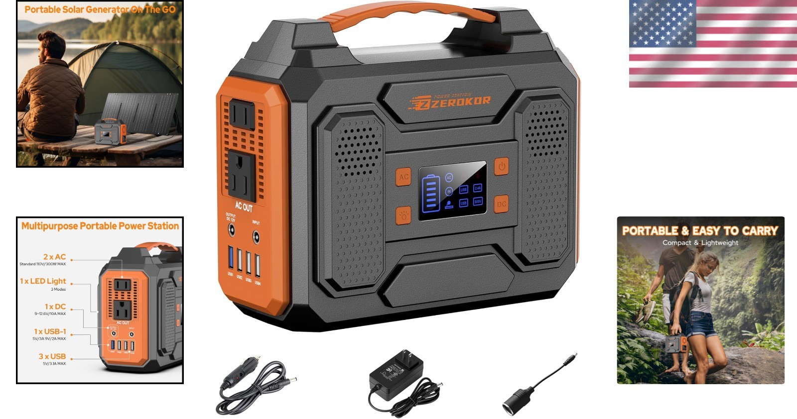 Versatile 300W Power Station with Pure Sine Wave Output for Home and Travel