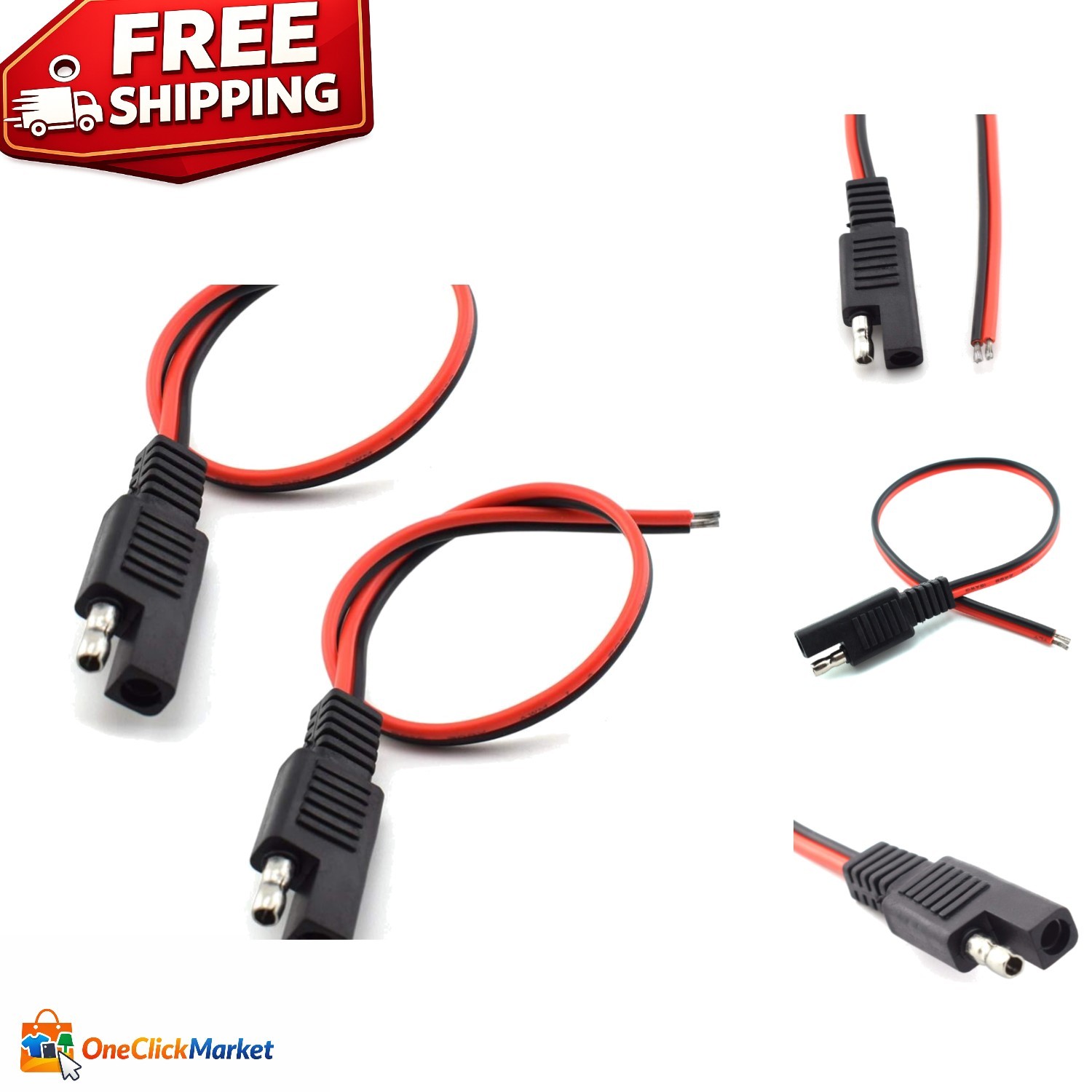 Durable 18AWG SAE Extension Plug Cable – Quick Connect Solar Solution (2 Pcs)