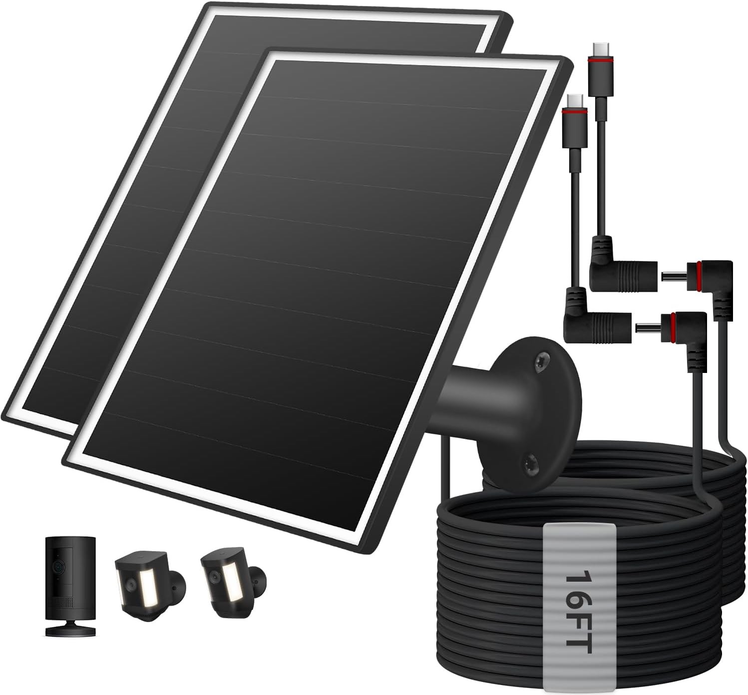 6W Solar Panel for Camera Barrel Plug 16ft USB-C Cable Waterproof 16ft Cable