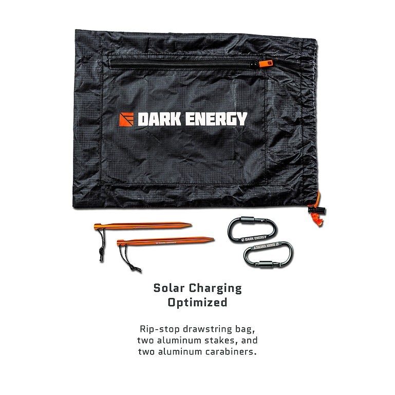 Dark Energy Spectre 18W Solar Panel Accessory Kit Stakes Carabiners Carry Bag