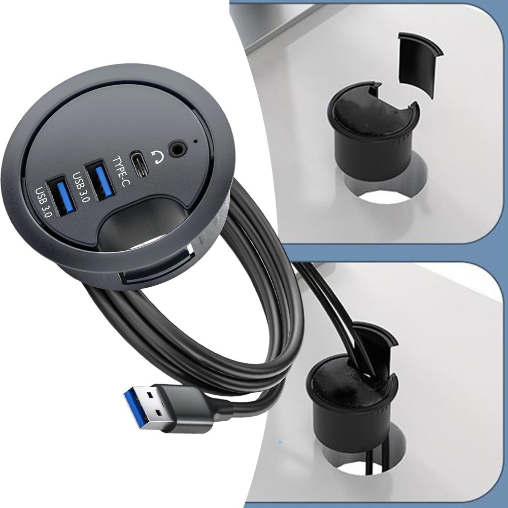 USB 3 0 Hub Desk Grommet with Dual Port Audio Interface for PC Laptops