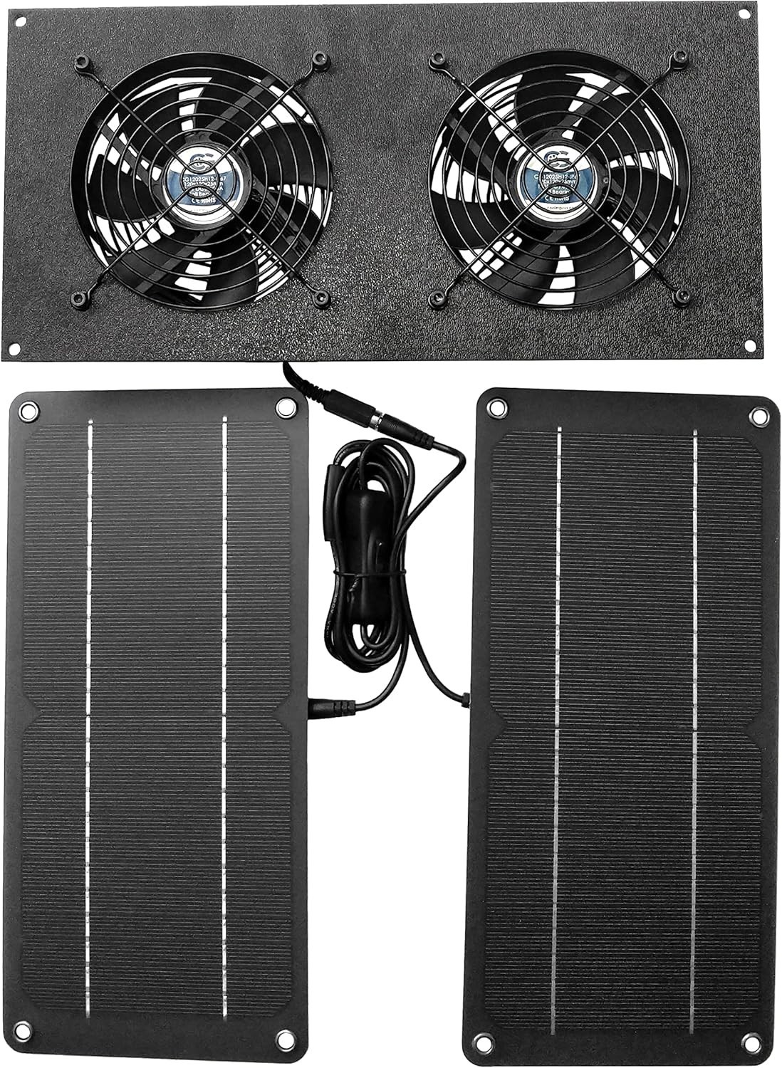 10W Solar Powered Dual Fan Kit for Chicken Coops Greenhouses Sheds Black