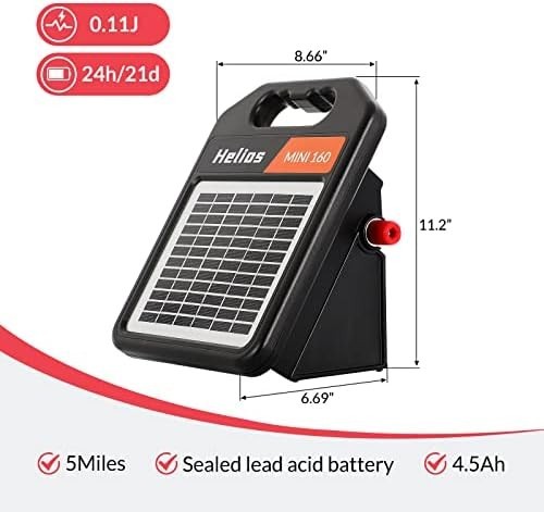 10 Miles Solar Electric Fence Charger with Day/Night Mode, 0.11J Portable Solar