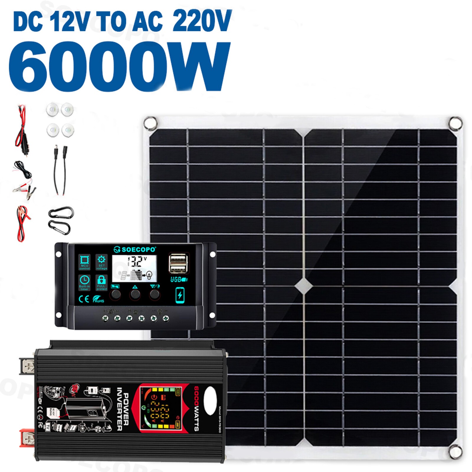 6000W Solar Panel Set Solar Power Inverter Generator 100A Home 110V Grid SysteFi