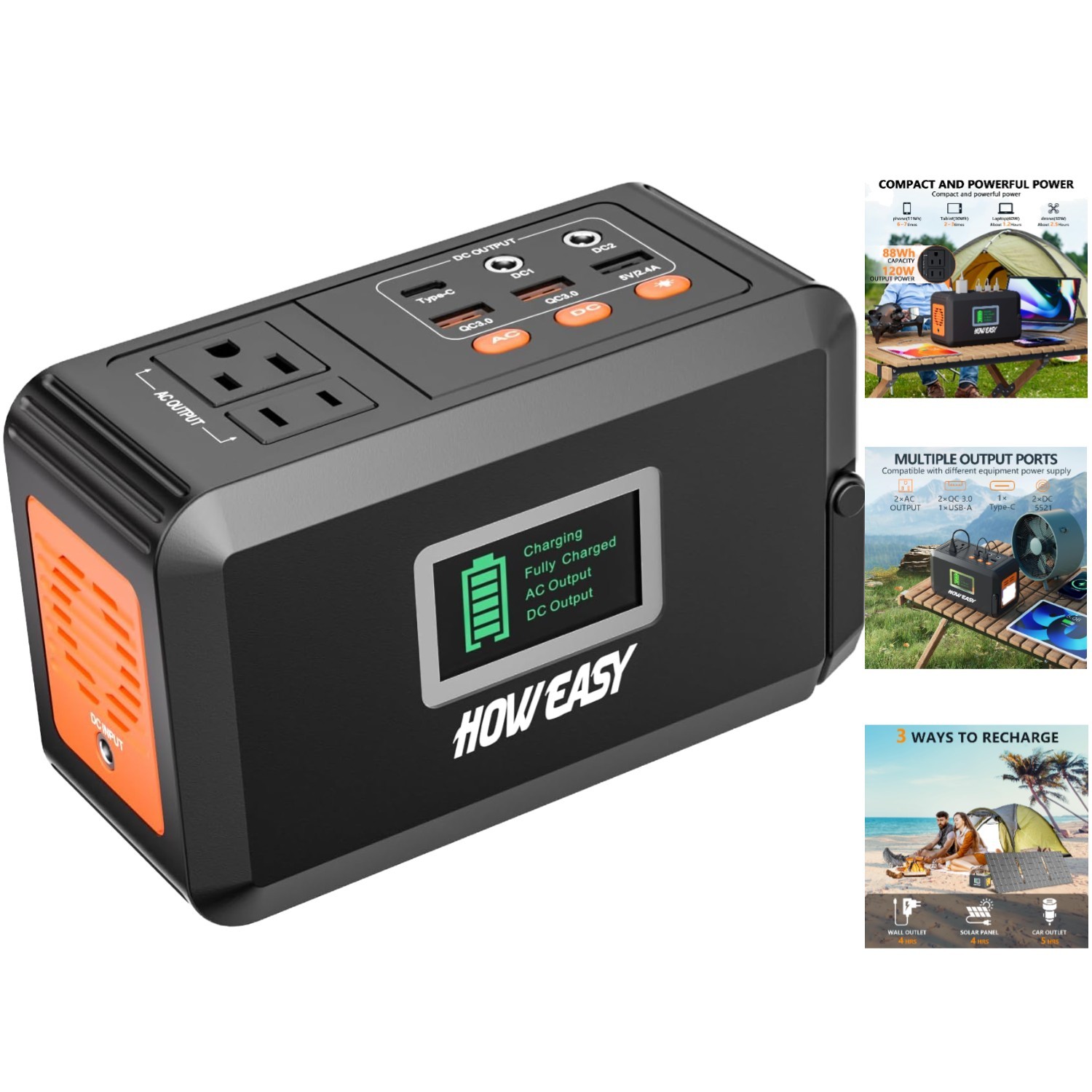 120W Solar Generator – Lightweight 88Wh Power Station with Multiple Output Ports
