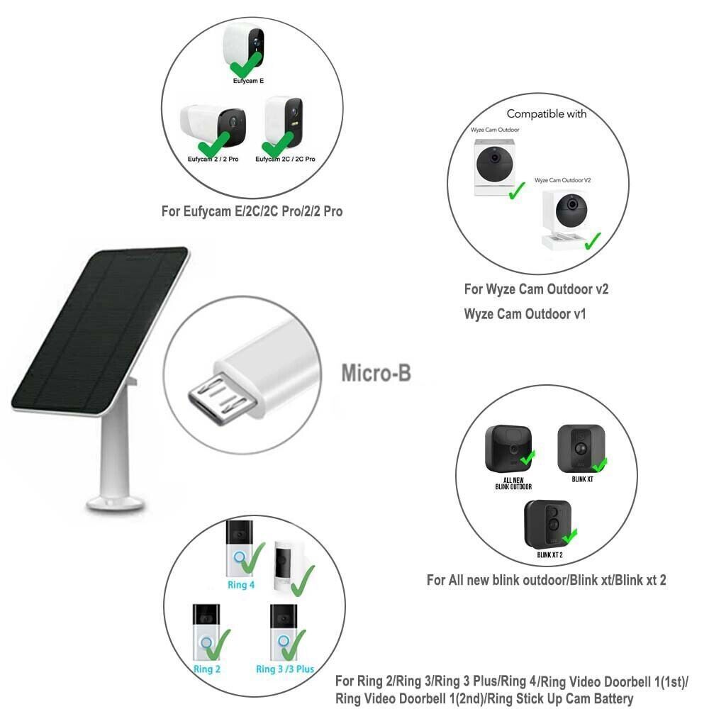 Solar Panel for Micro USB Power CCTV Camera Security Cam Battery Charger 3/4W 5V