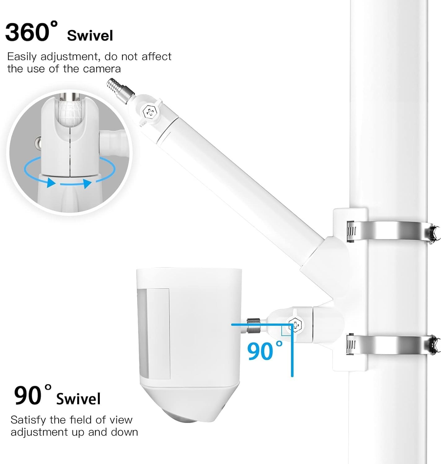 2-in-1 Pole Mounting Bracket for Ring Stick Up Cam Pro Solar Panel and White