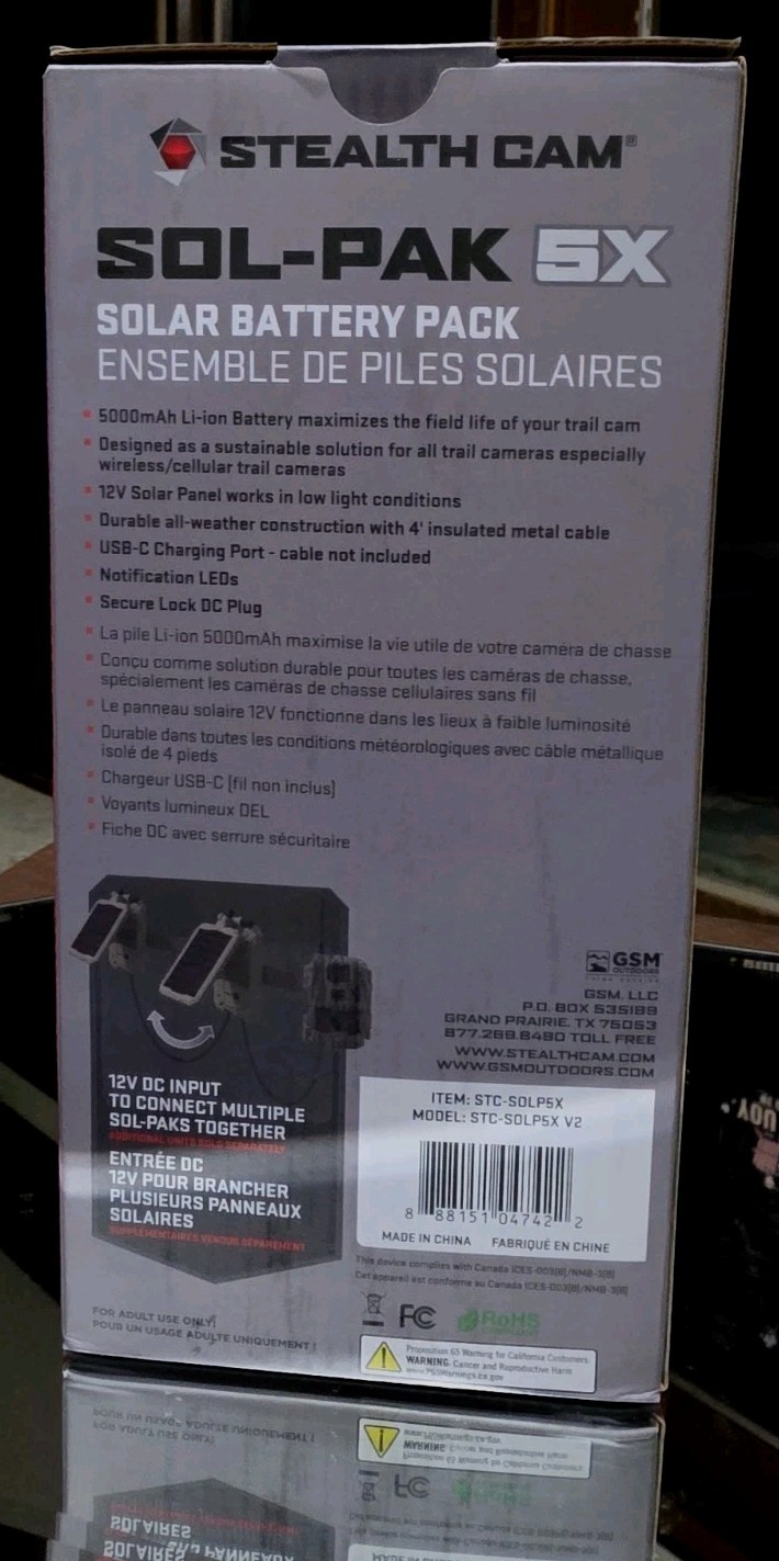 New Stealth Cam Sol-Pak 5X Solar Power Panel Battery Pack STC-SOLP5X V2