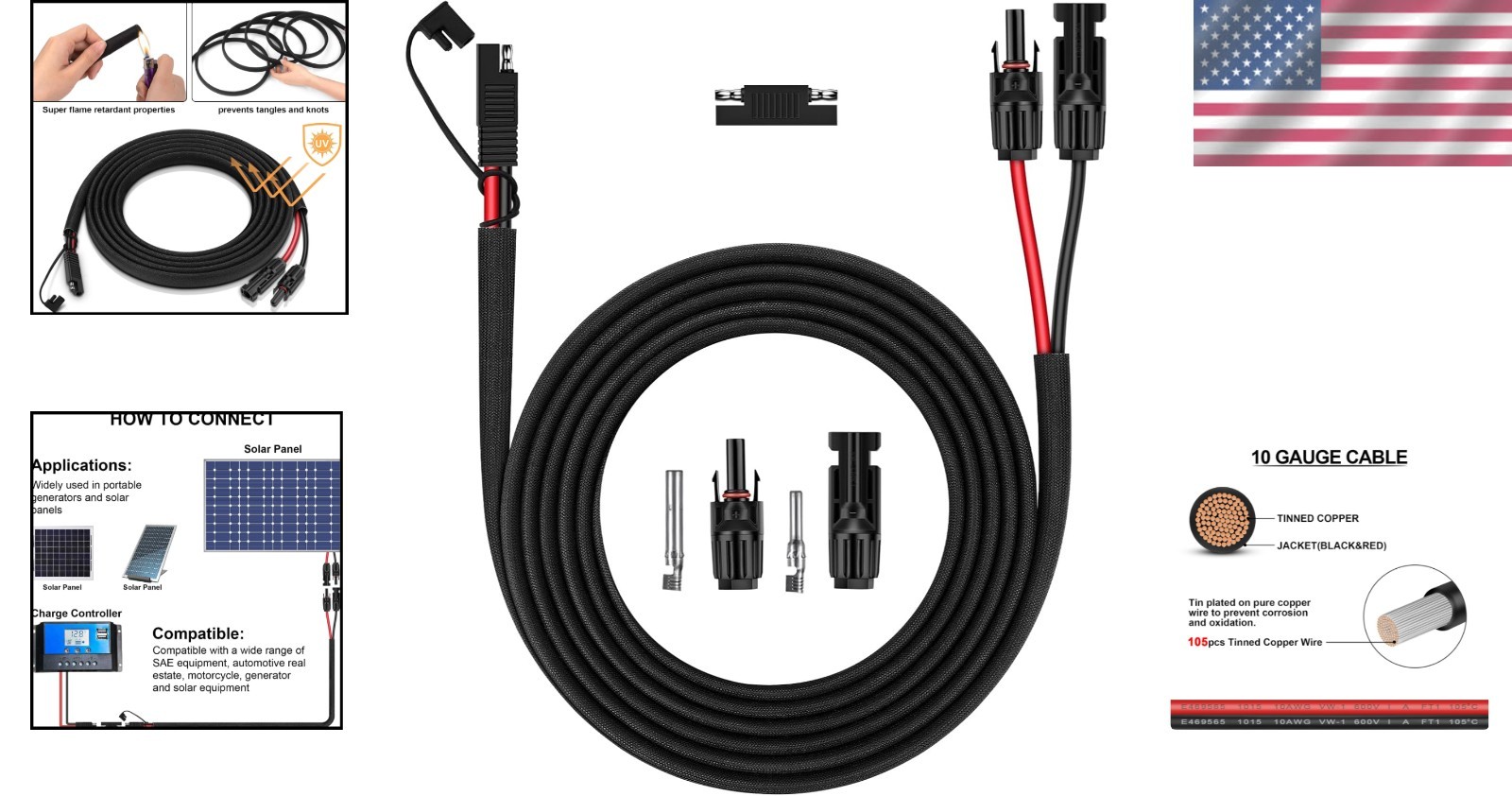 10AWG SAE Extension Cable with Polarity Reverse Adapter